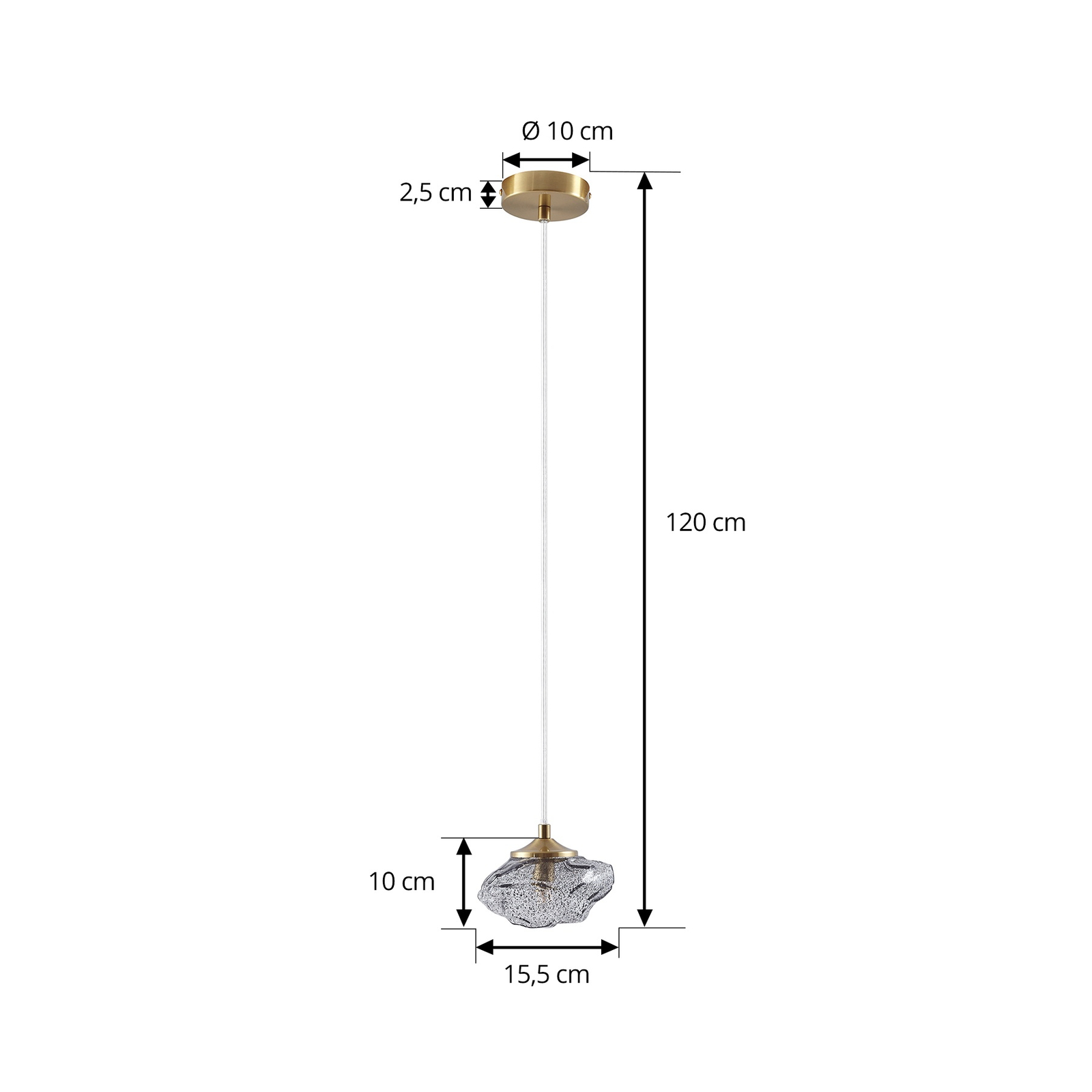 Lampa wisząca Lindby Piatra, dym/mosiądz, szkło, 15,5 cm