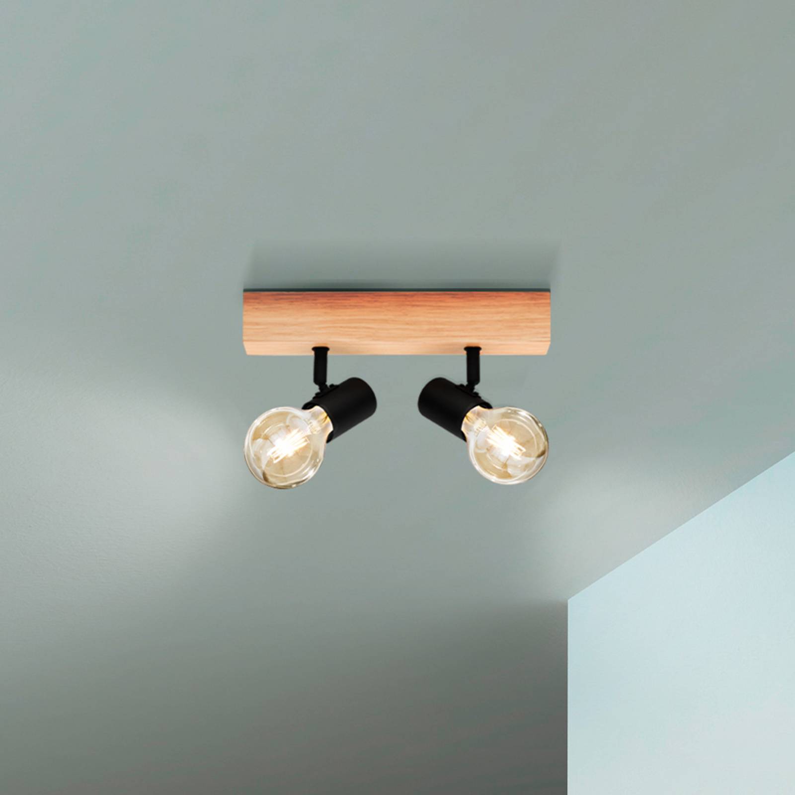 Deckenleuchte Townshend 3 aus Holz, zweiflammig günstig online kaufen