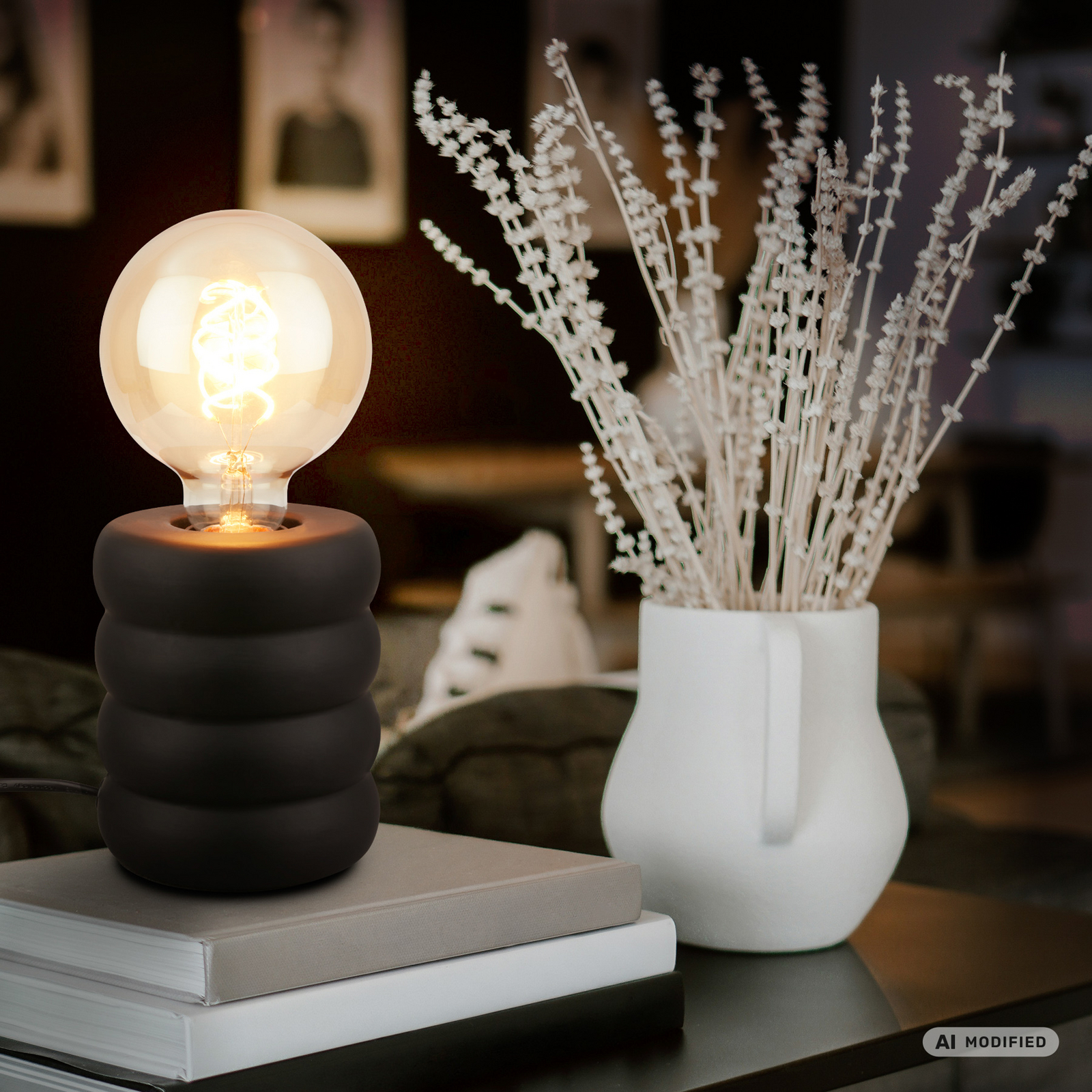 Lampă de masă Foam, negru mat, ceramică, E27, 25 W, Ø 10 cm