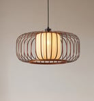 Candeeiro suspenso Davella, Ø 50 cm, bambu, tecido - Lindby