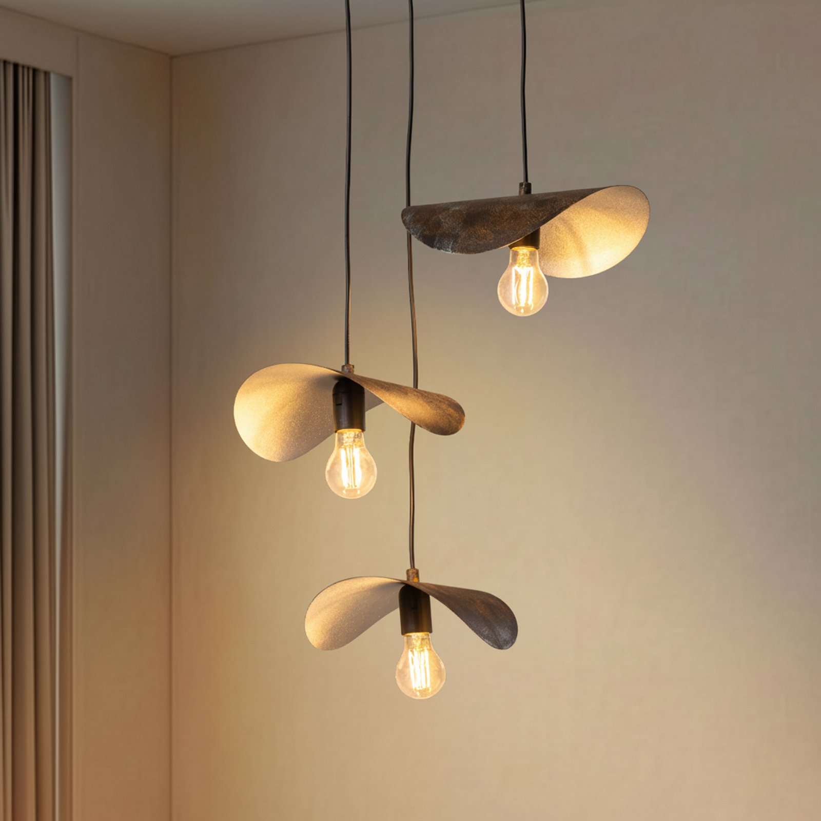 Lampada a sospensione Eger, a 3 luci, nera, metallo, Ø 50 cm