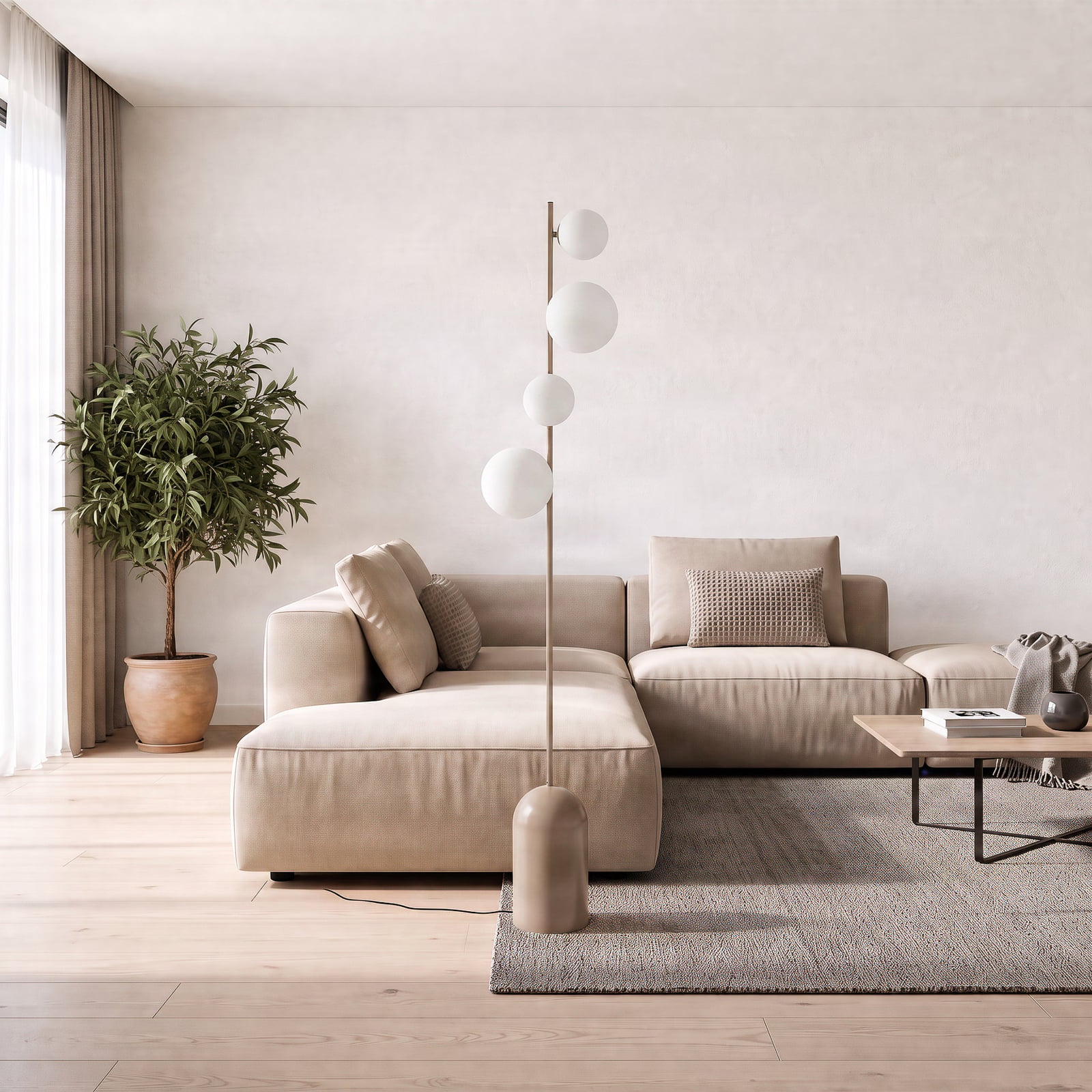 Gulvlampe Etno LP4, beige, glass/stål, høyde 140 cm, G9