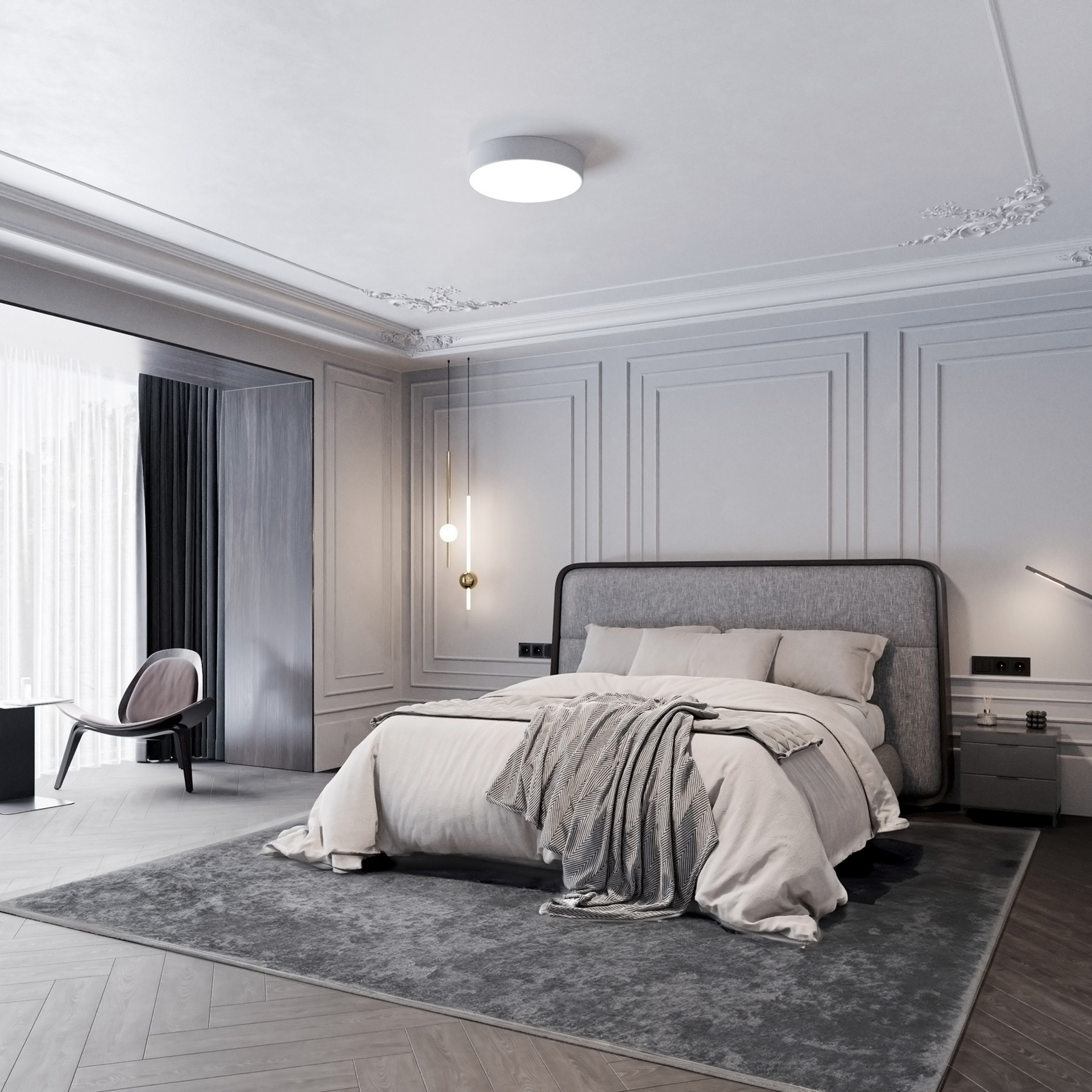 Lampa sufitowa Cleo 300, szara, czujnik, IP20, Ø 30 cm, metal