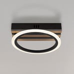 LED lubų šviestuvas „Blevins“, juodas matinis/medžio imitacija, Ø 25 cm