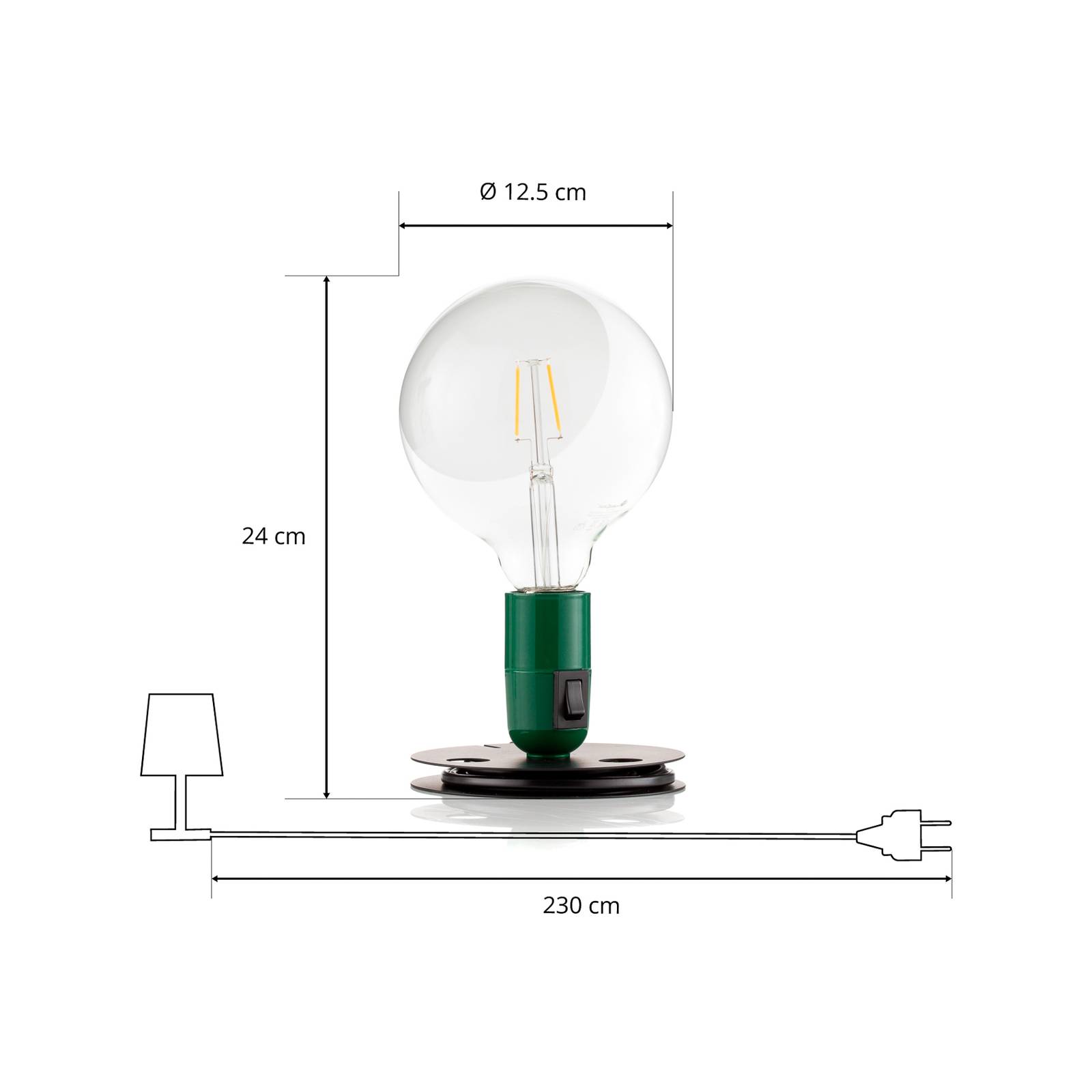 Lampa stołowa LED FLOS Lampadina zielona, czarna podstawa