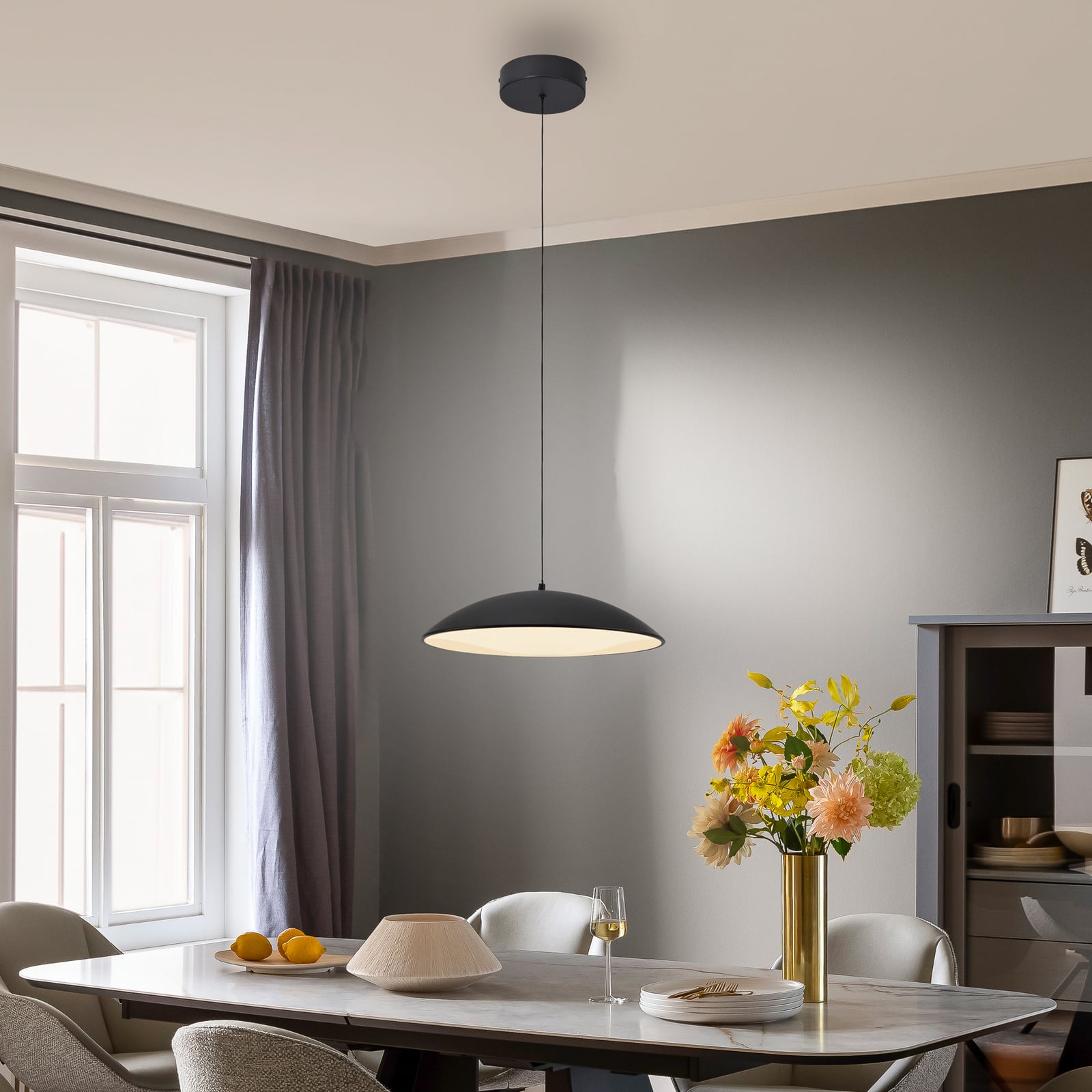 LED viseća svjetiljka LENTE, crna, Ø 40 cm, metal, s prigušivačem