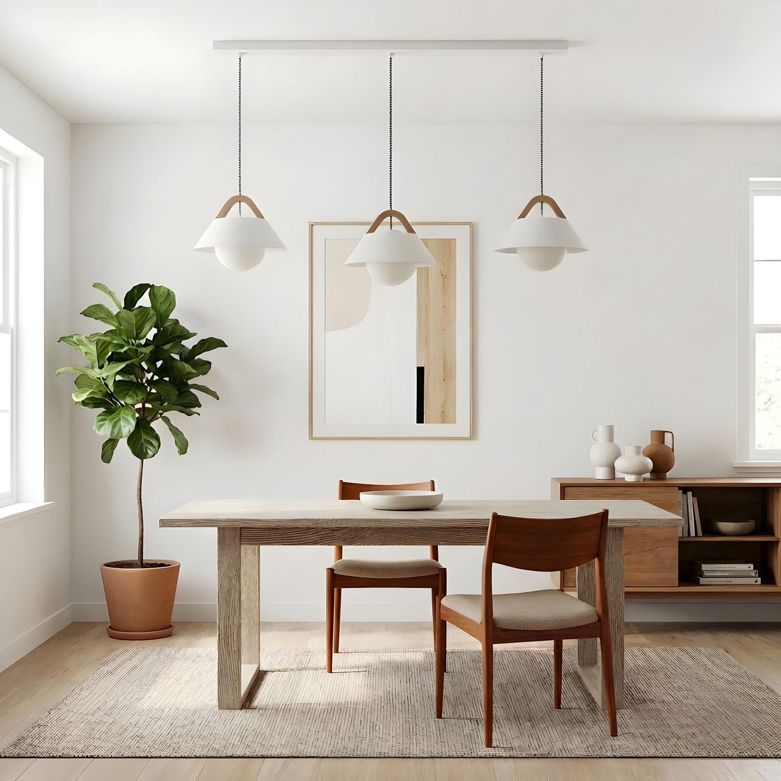 Funda pendant light, white, length 110 cm, 3-bulb, metal/glass Funda pendant light, white, length 110 cm, 3-bulb, metal/glass