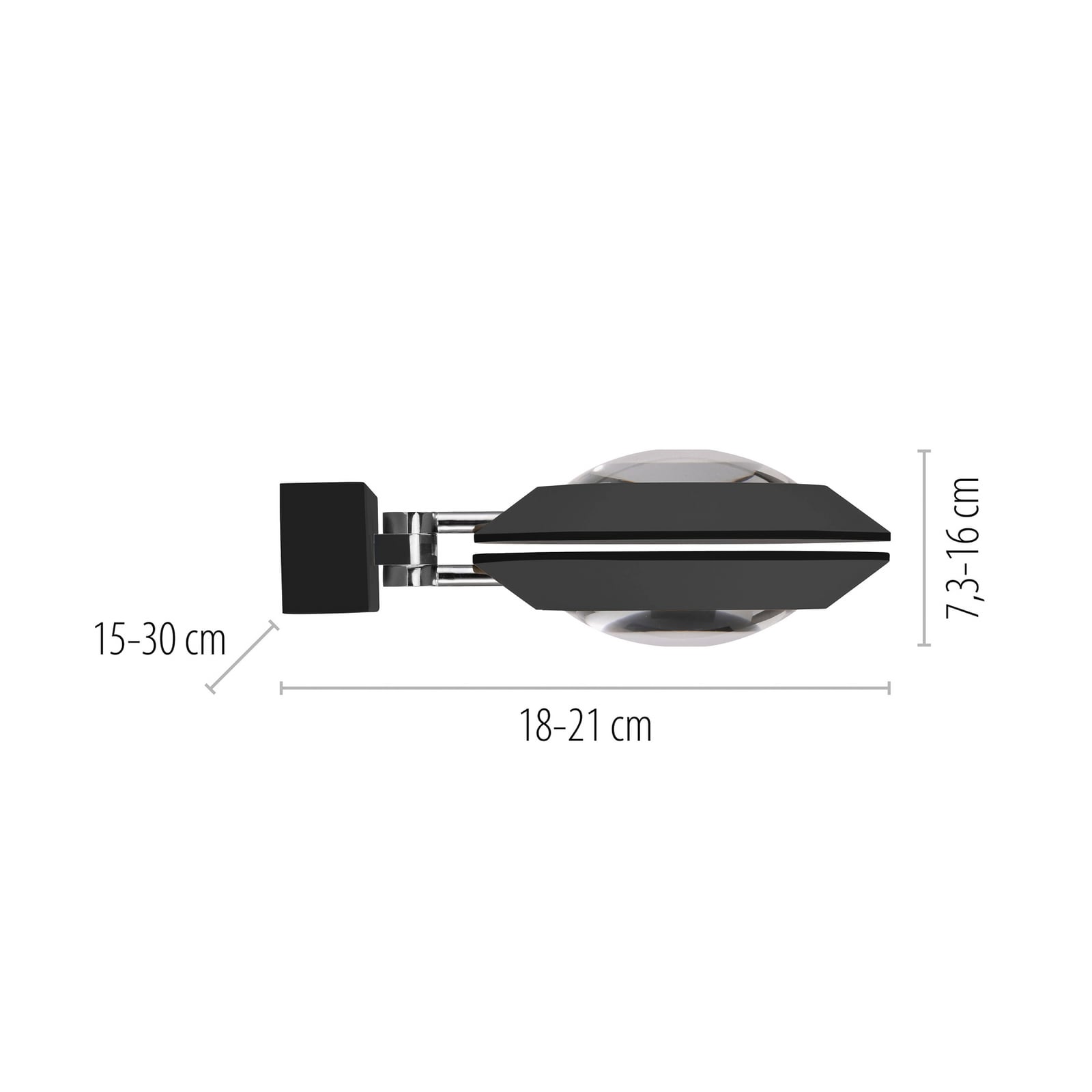 Oculis LED-Wandlampe schwarz, 30cm Eisen/Glas, 2-flg. - PURE