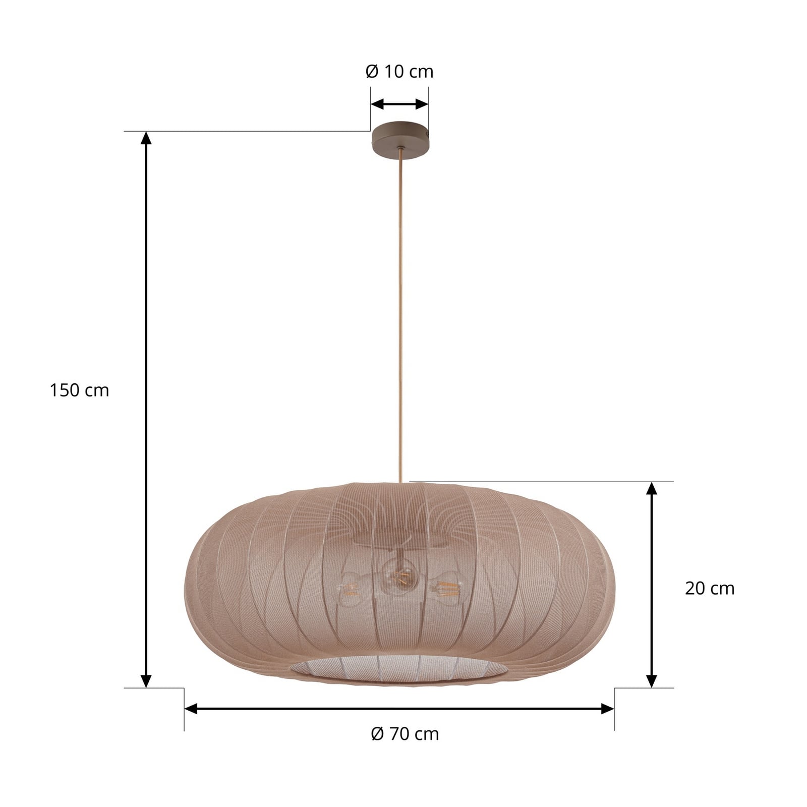 Lindby hanglamp Helin, bruin, Ø 70 cm, textiel, 3 x E27