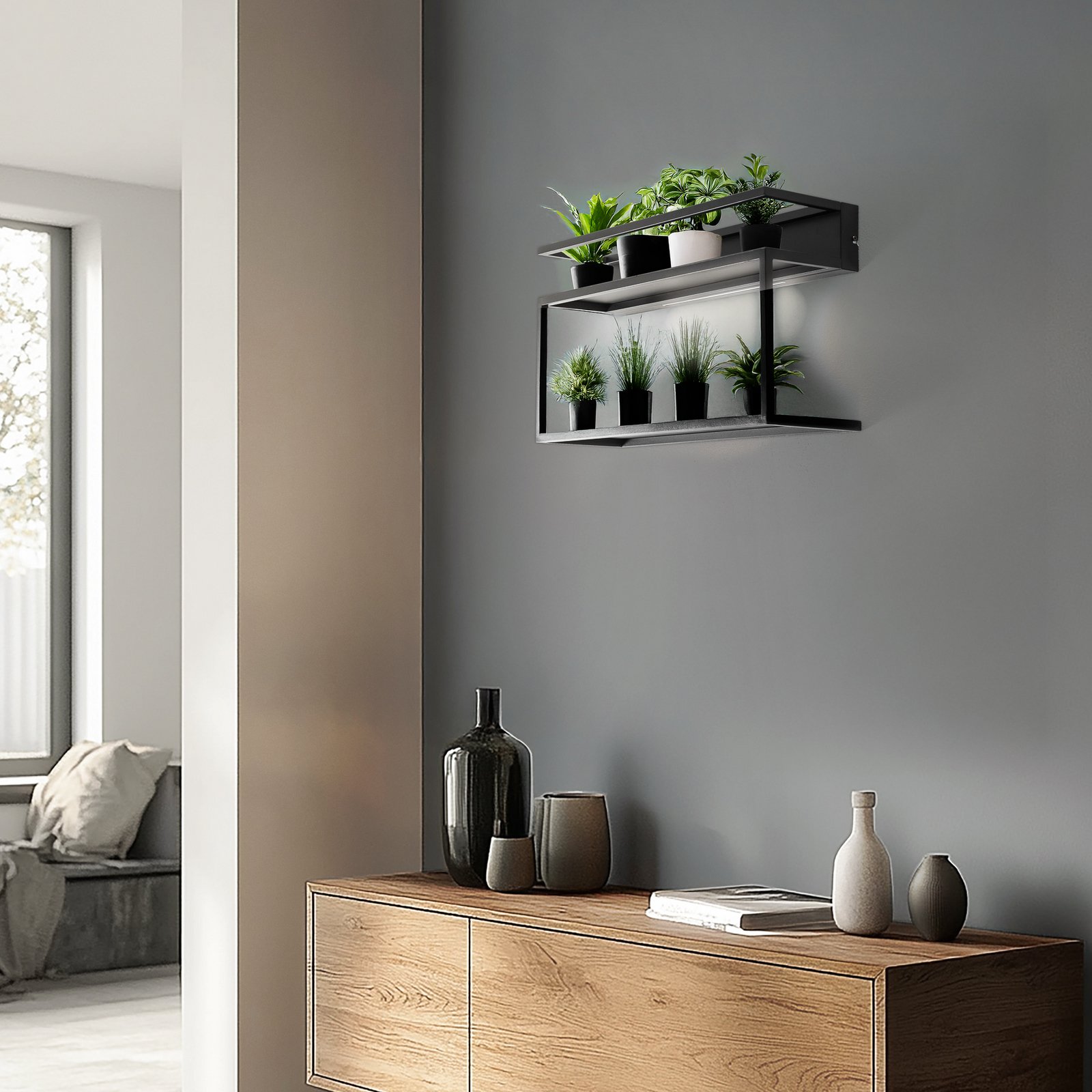 Wandlamp, zwart, staal, 60 cm lang, 1 x LED Wandlamp, zwart, staal, 60 cm lang, 1 x LED