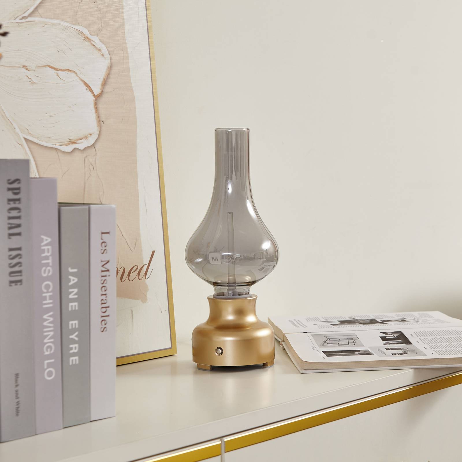 Lindby LED-uppladdningsbar bordslampa Maxentius guldfärgad touchdimmer