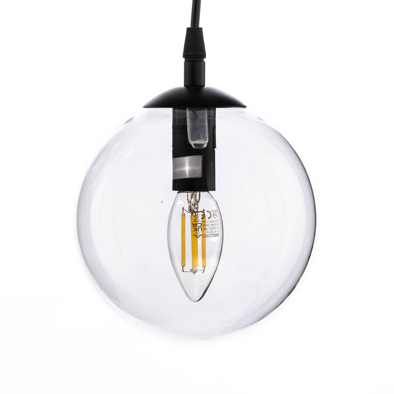 Lampa wisząca Glassy, 6-punktowa, czarny, grafitowy, szkło, 75 cm