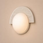 Lucande Larissa LED wall light, 28 cm, beige, travertine glass