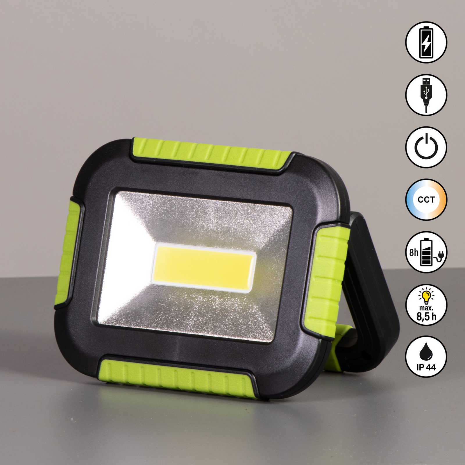 Faretto da esterno a LED ricaricabile 850946, nero/verde, lunghezza 16 cm