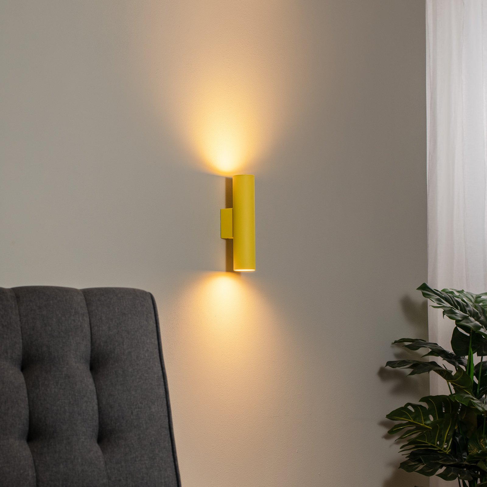 Cerro wall light, yellow, steel, Ø 6 cm, up/down