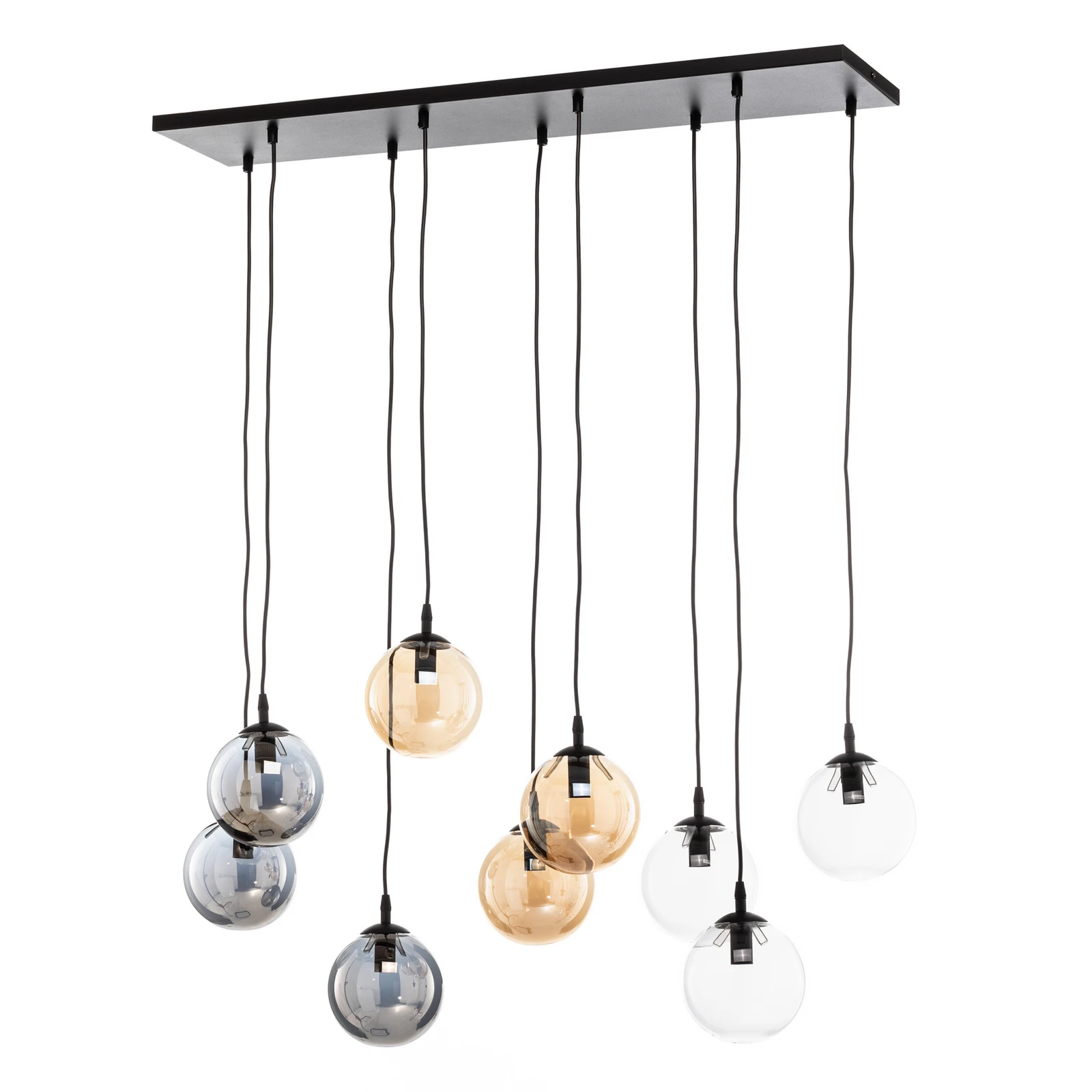 Lampă suspendată Glassy, 9 becuri, negru, grafit/chihlimbar/transparent, E14