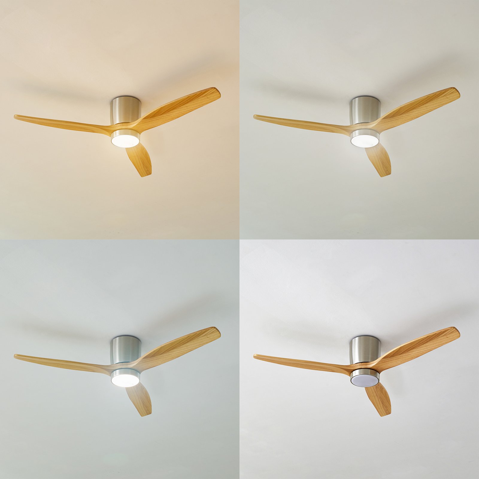 Lucande LED mennyezeti ventilátor Faipari, nikkel, DC, csendes, 132cm