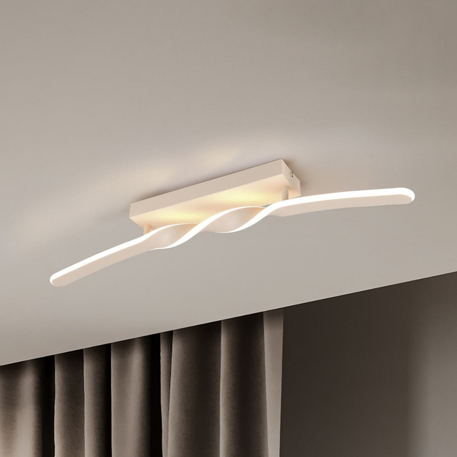 LED ceiling light Ginko, sand, metal, length 79 cm