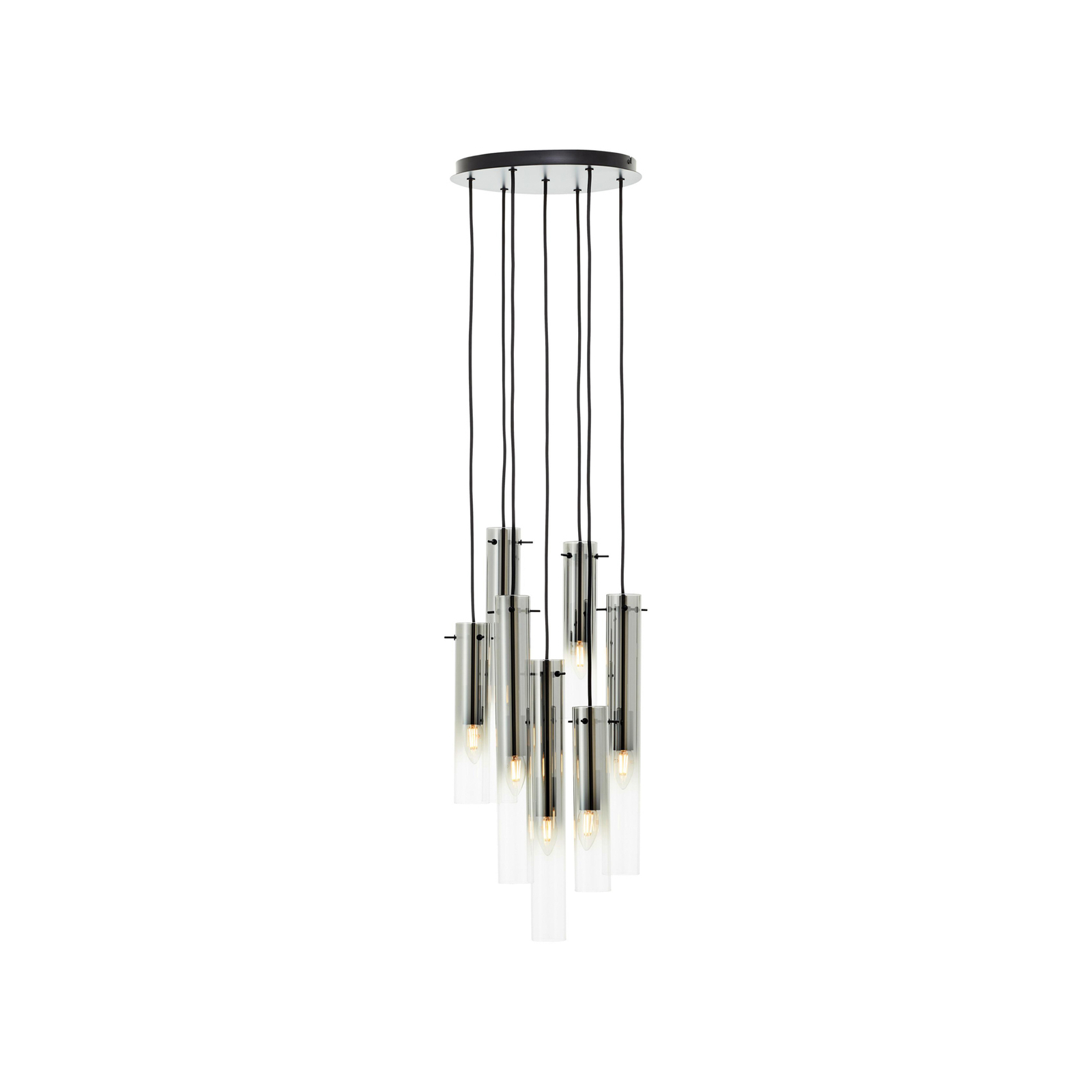 Candeeiro de suspensão Glasini, Ø 32 cm, cinzento fumado, 7 lâmpadas, vidro