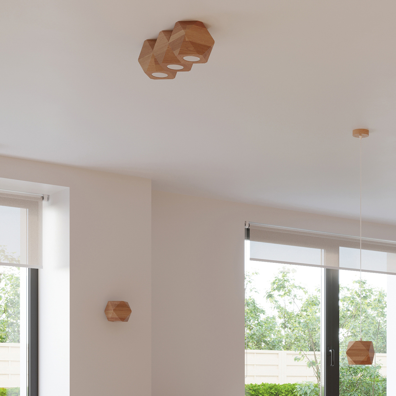 Envostar Peach Puff ceiling polyhedron wood 3-bulb