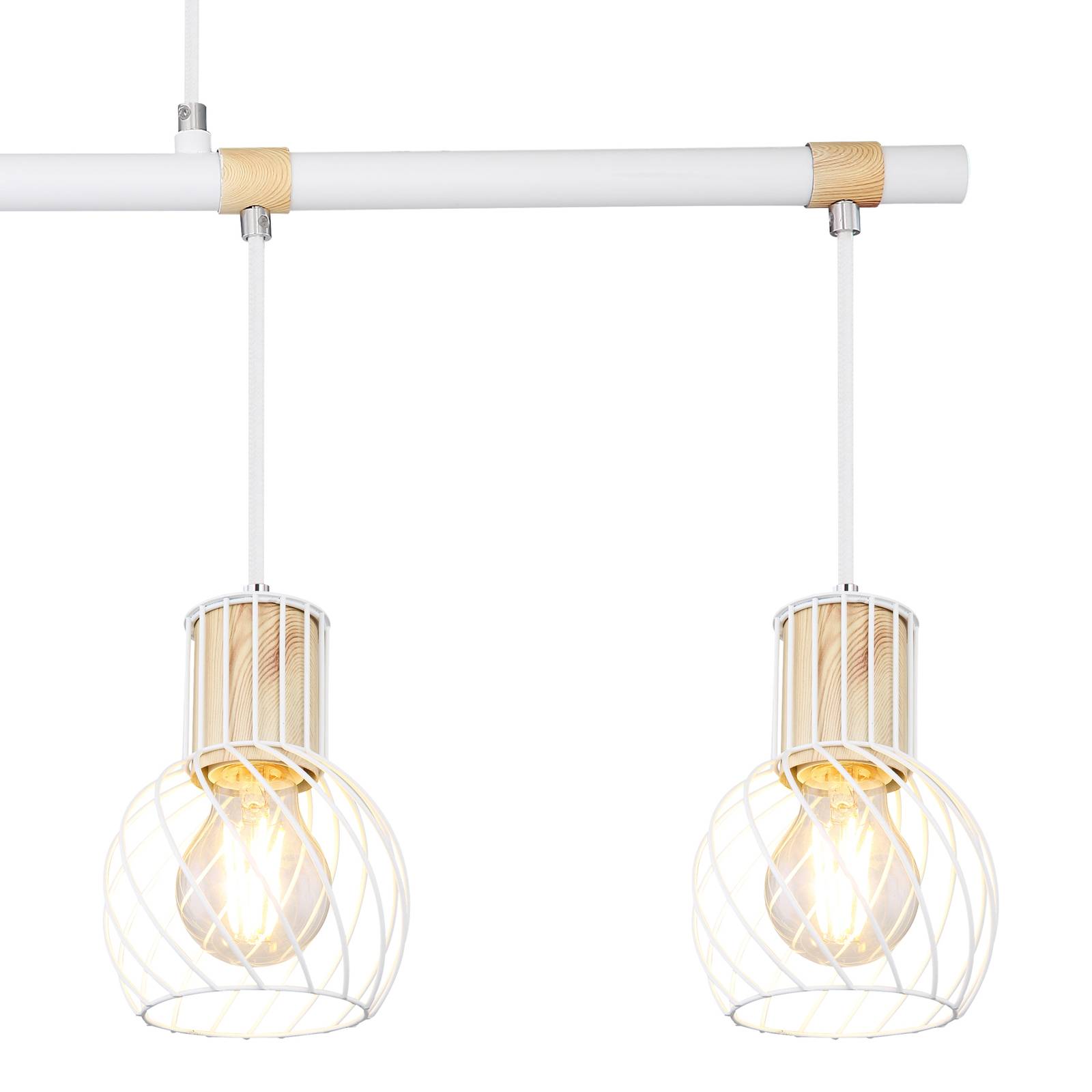 Luise hængelampe i hvid og trælook 4 lyskilder