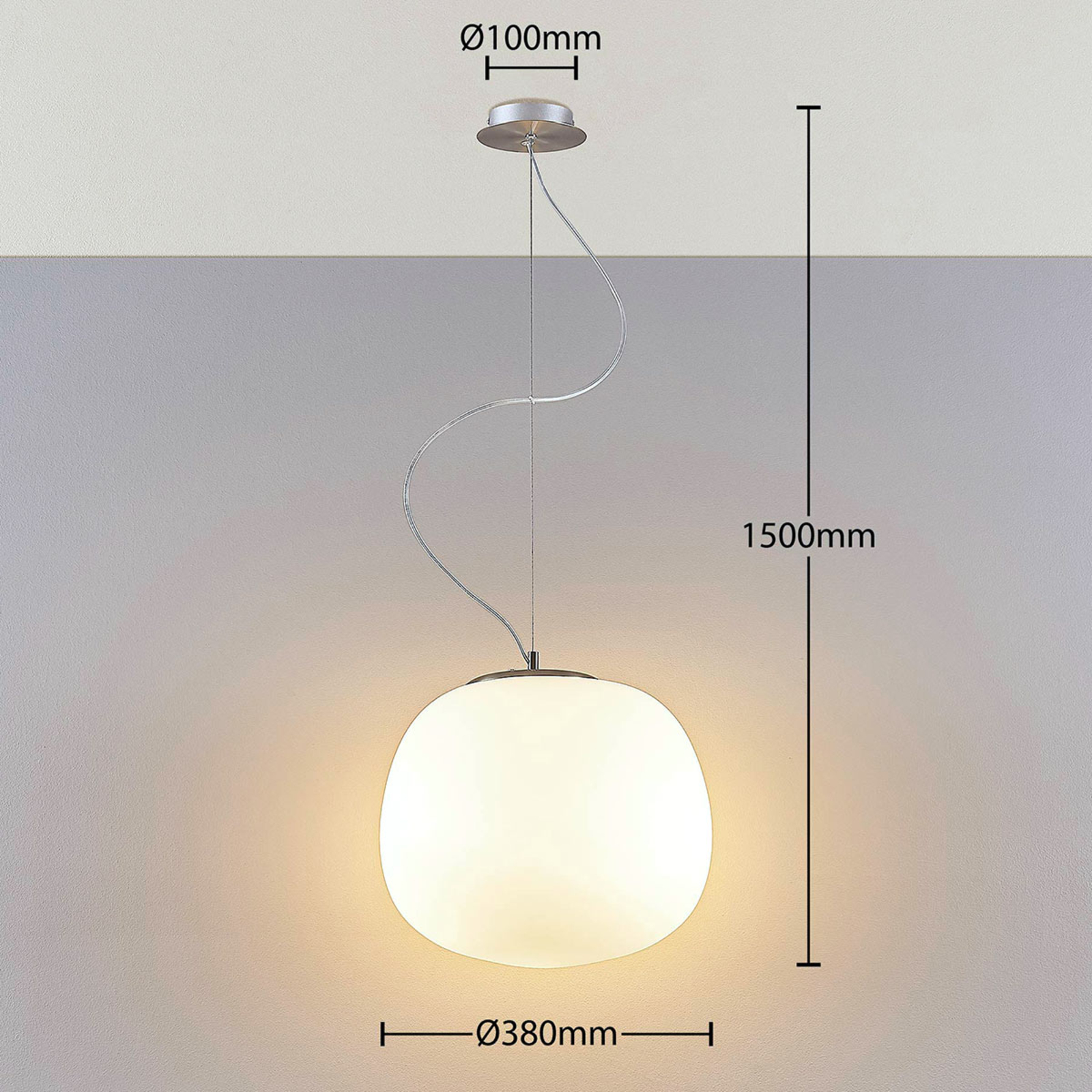 Ginevra üveg függő lámpa, kerek, fehér, 38 cm