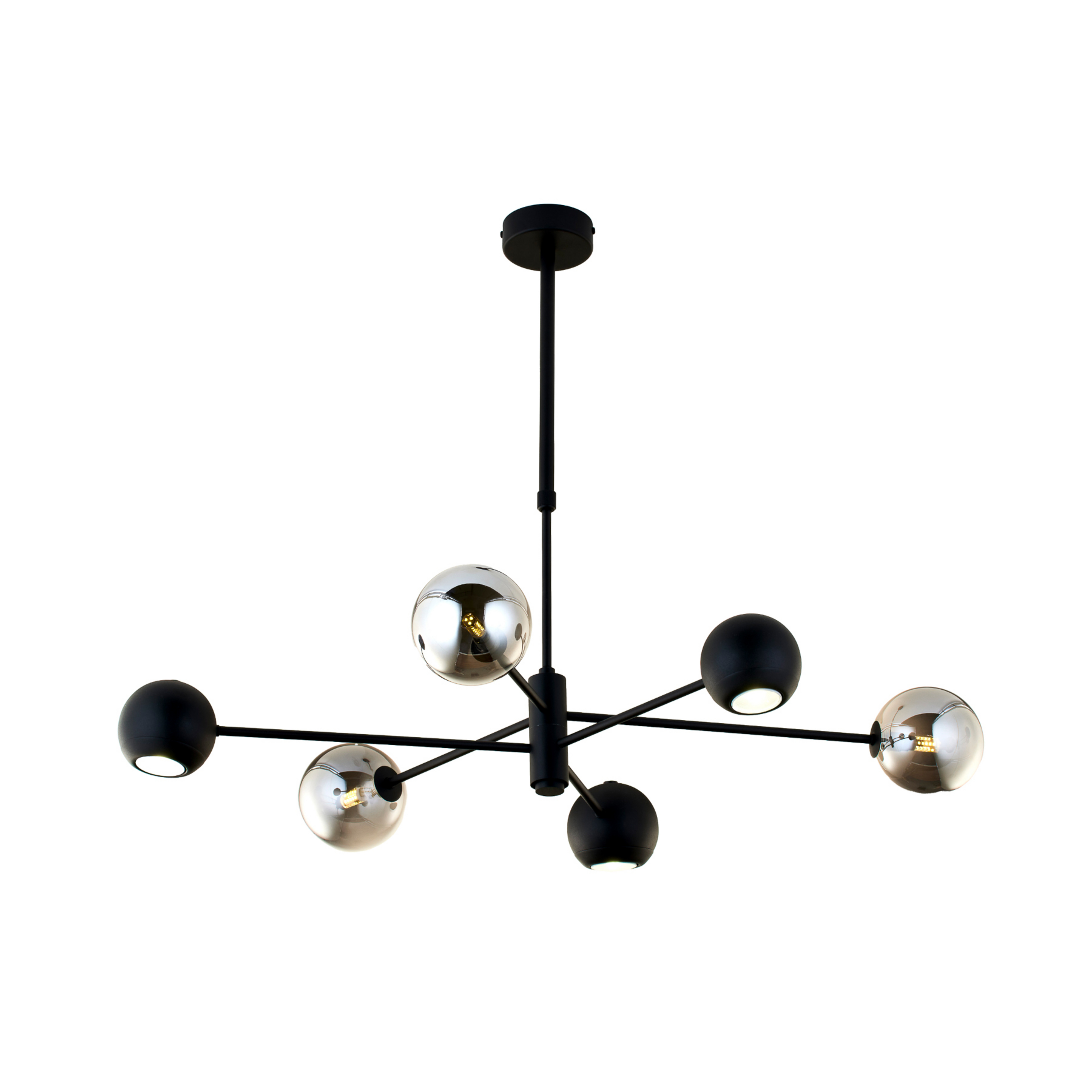 Lampă suspendată Moka, negru, sticlă, 6 becuri, G9, GU10