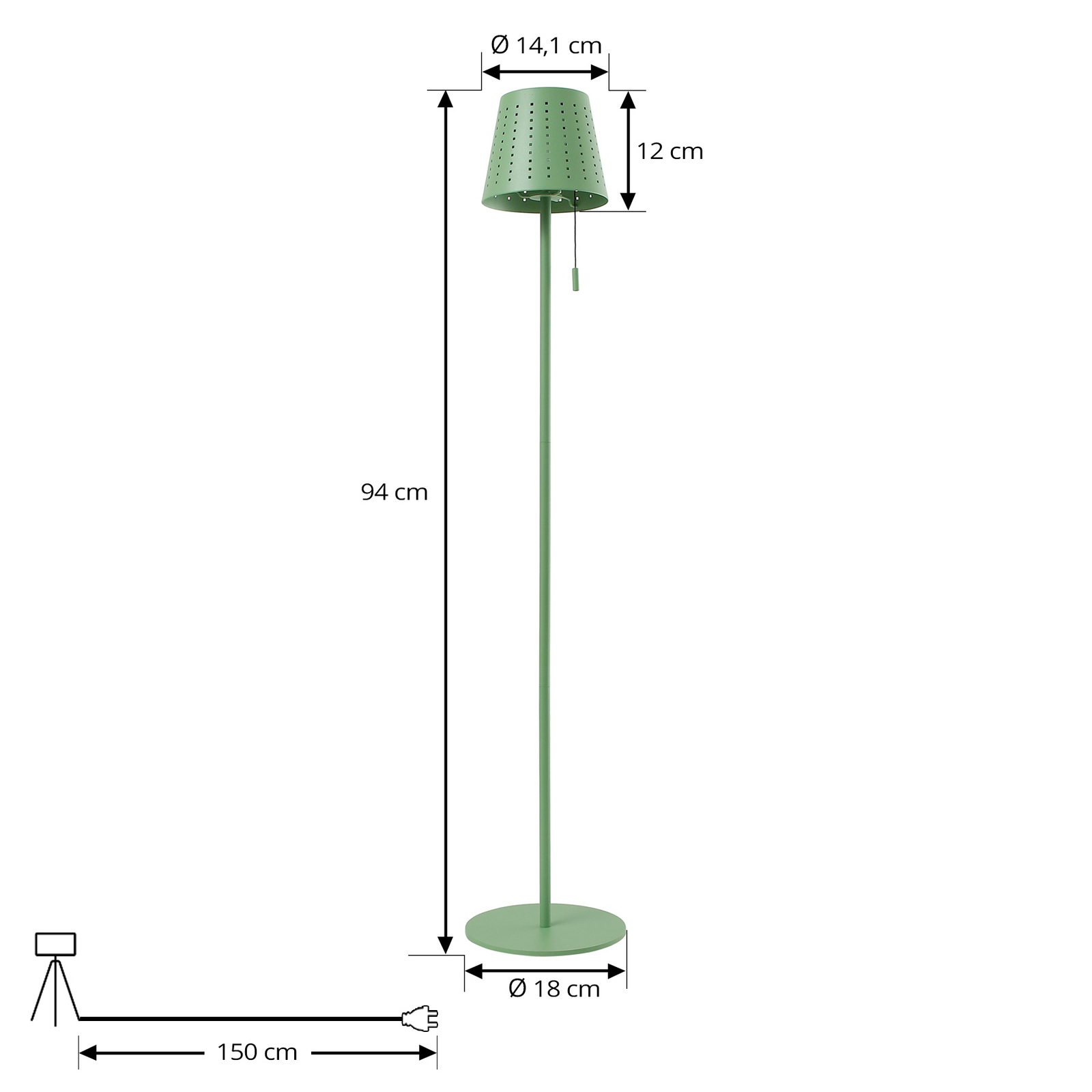 Lindby LED solárna stojacia lampa Hilario, zelená, železo, dobíjacia