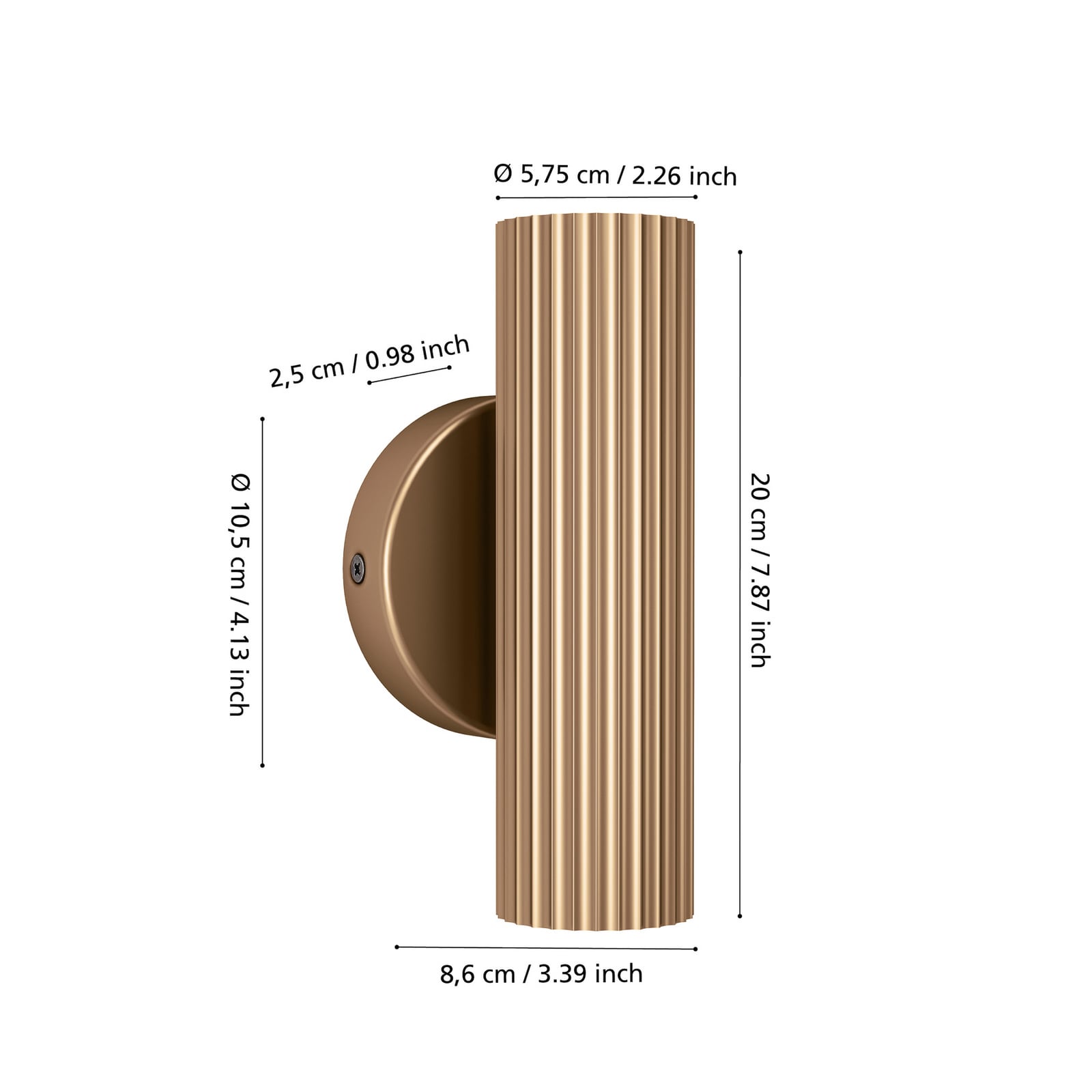 Væglampe Portillo, messing, højde 20 cm, 2 lyskilder, GU10