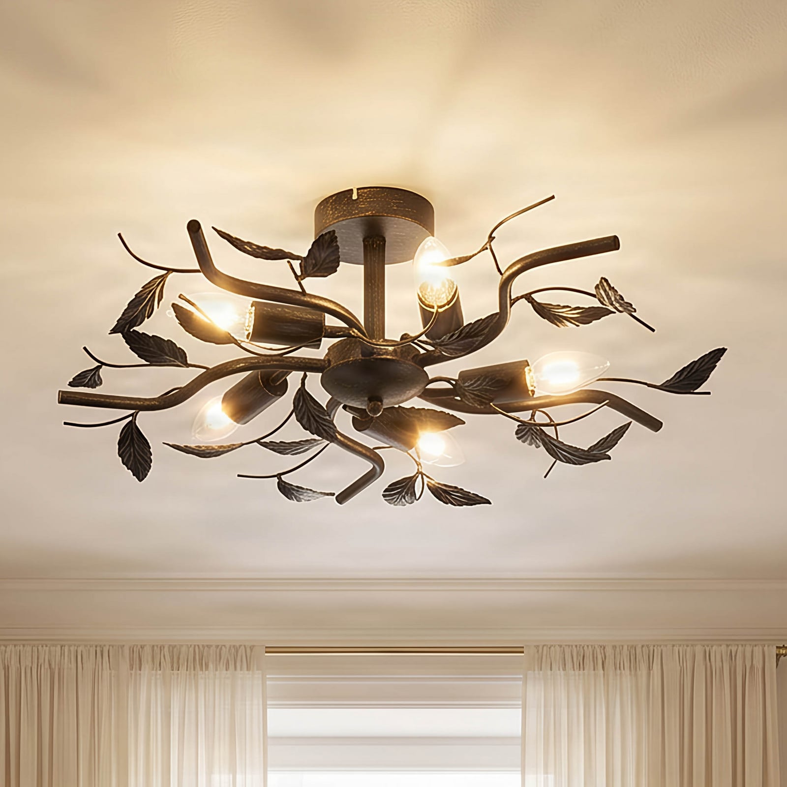 Lindby Deckenlampe Yos, 5-flg., 58 cm, schwarz-gold, E14