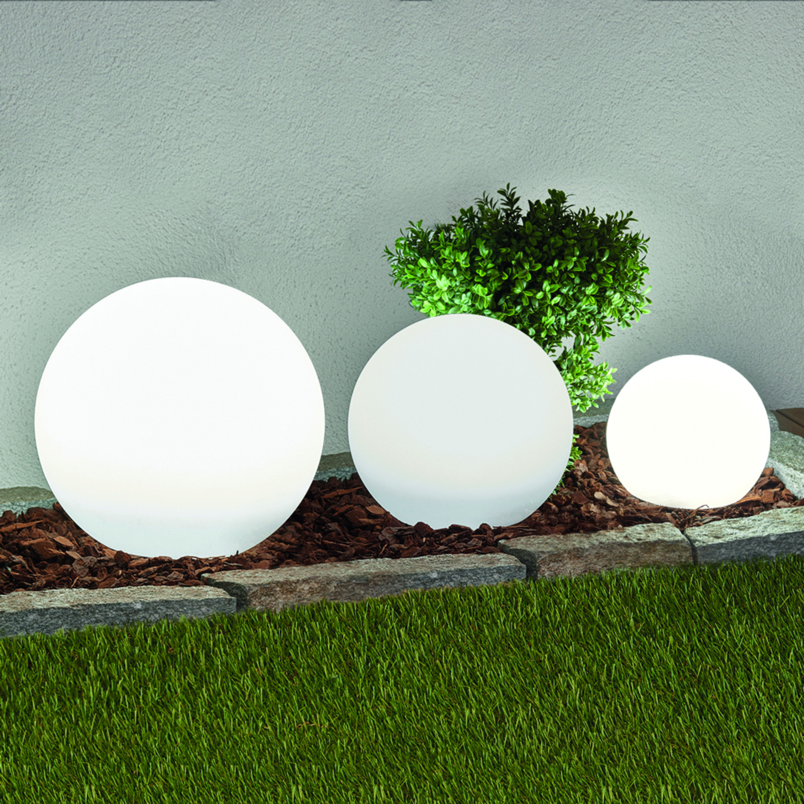 3er Set LED Solarleuchte 30,25,20 cm Leuchtkugel Kugelleuchte Außen Lampe Garten 