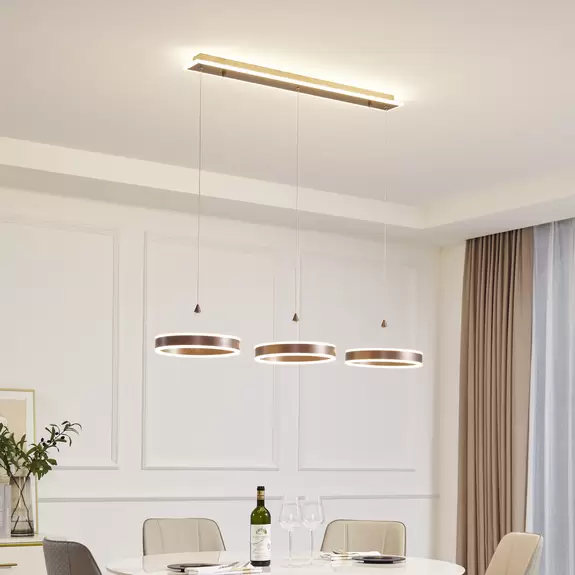 Lampenwelt Lucande LED-Hängeleuchte Kolo, 3-flg., braun, Eisen, dimmbar