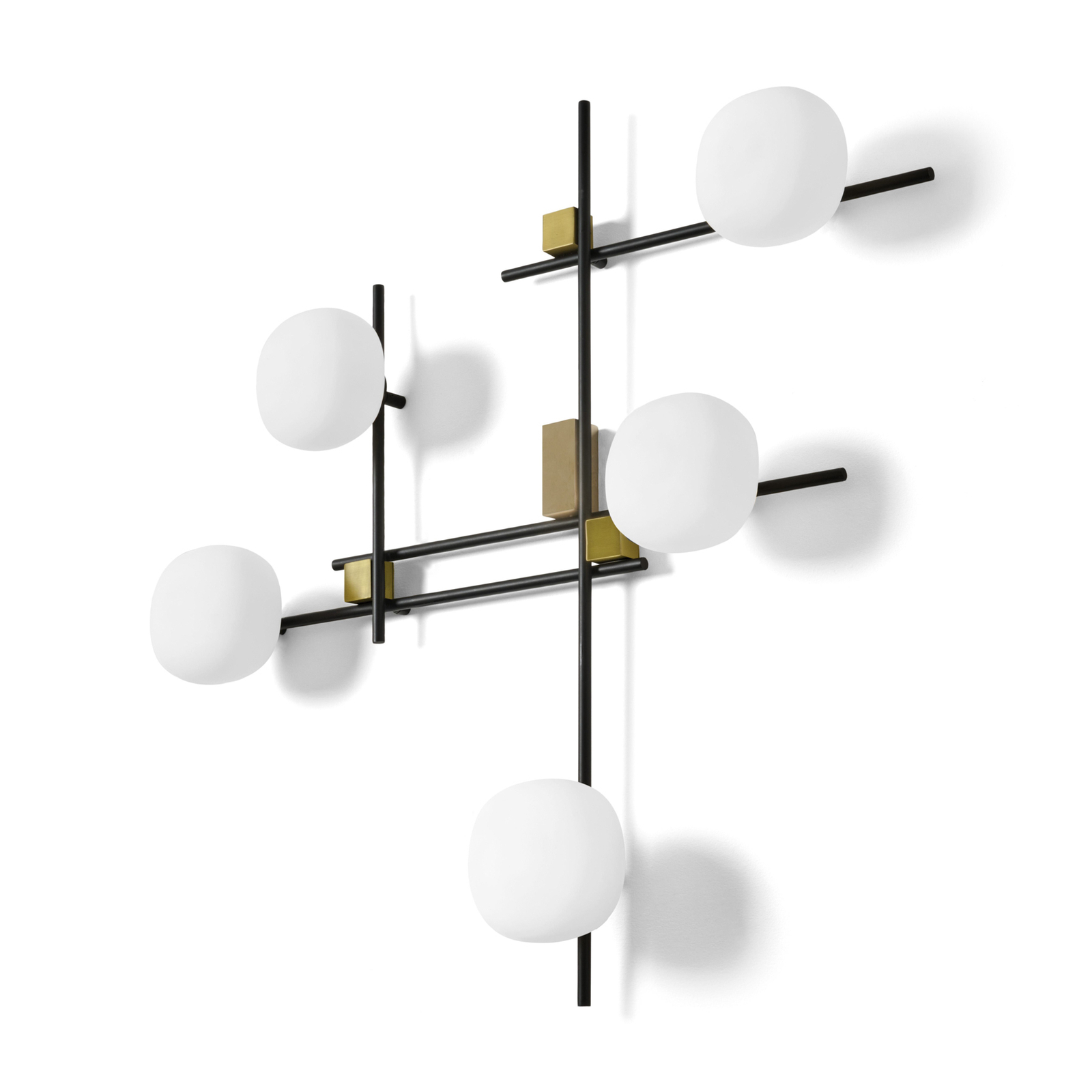 Wandleuchte Lingotto, 5-flammig, weiß/gold/schwarz, Glas