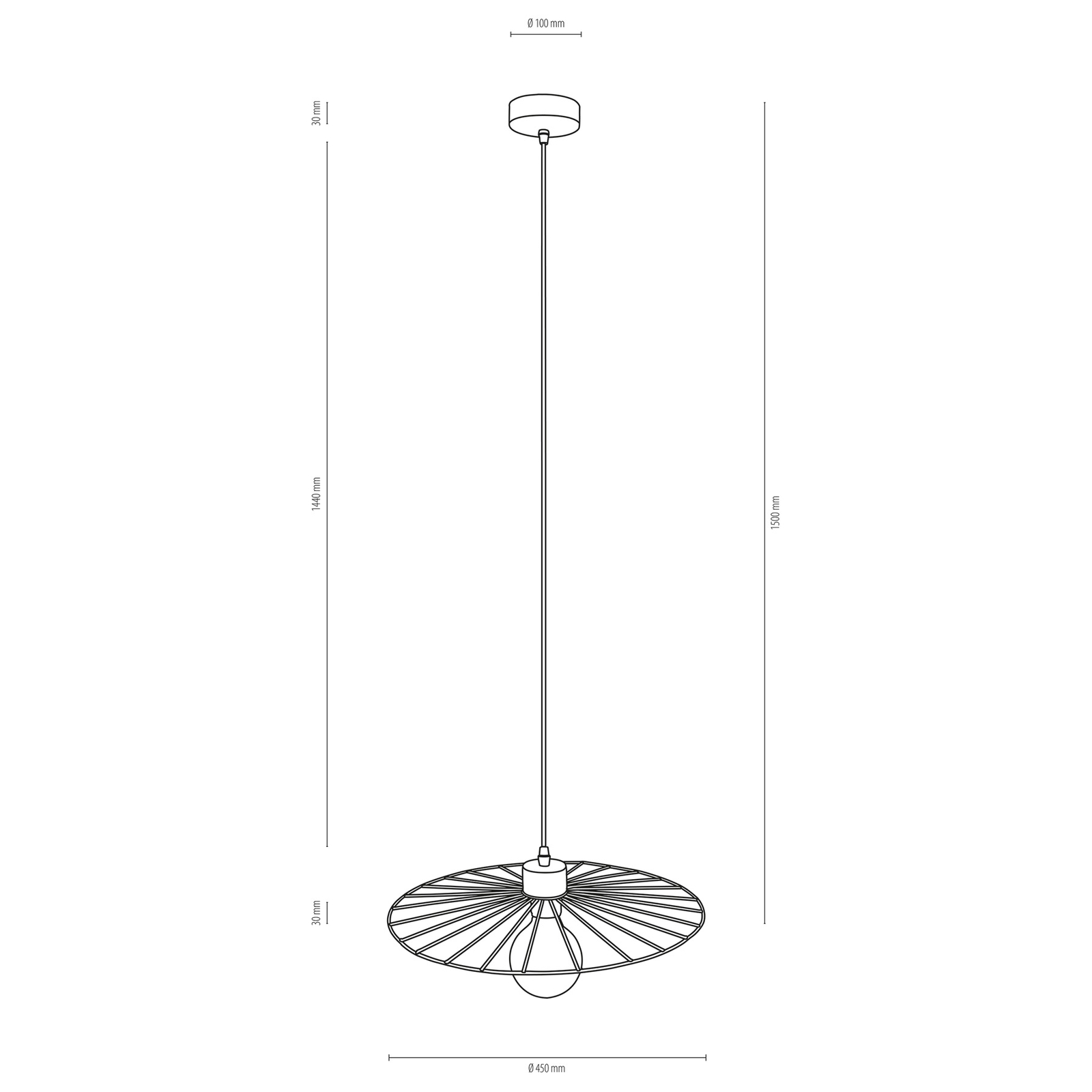 Závěsná lampa Envostar Yahel, dub/černá, Ø 45 cm