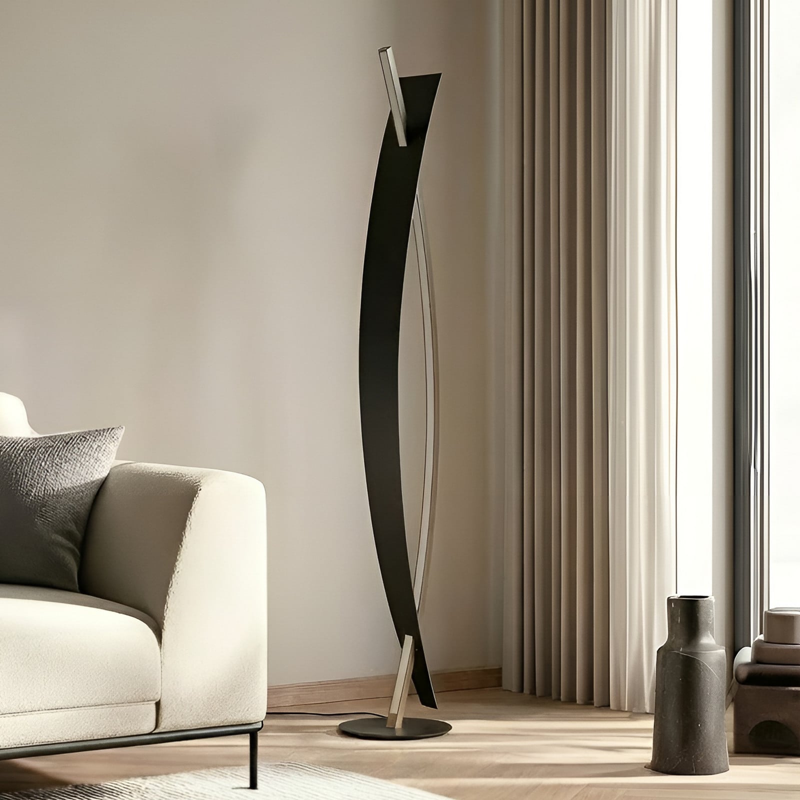 Lucande Lampadar LED Marija negru metal înălțime 140 cm - Camera de zi / sufragerie - modern - negru auriu argintiu