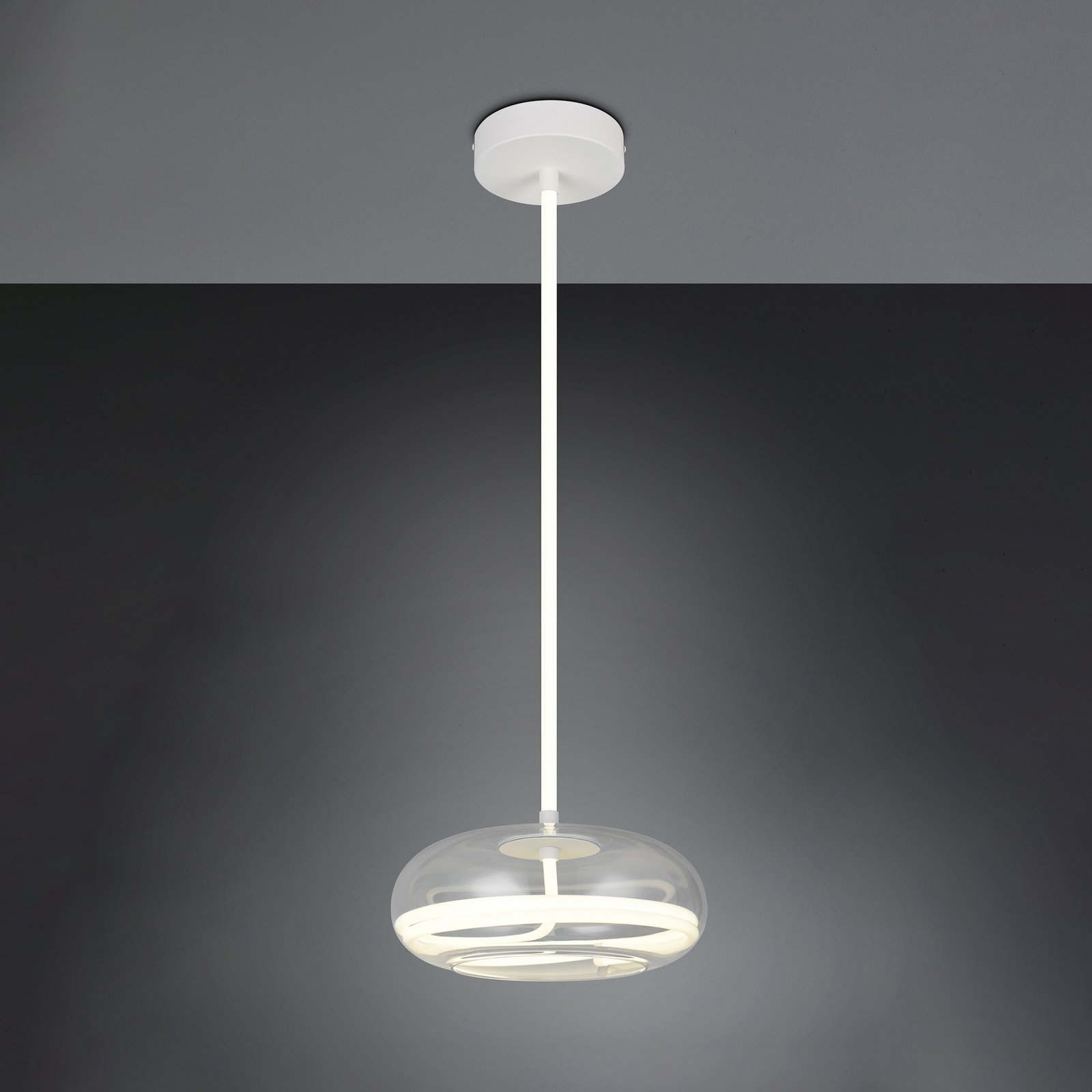 Lampada LED a sospensione Tarsia, bianco opaco, Ø 40 cm, vetro