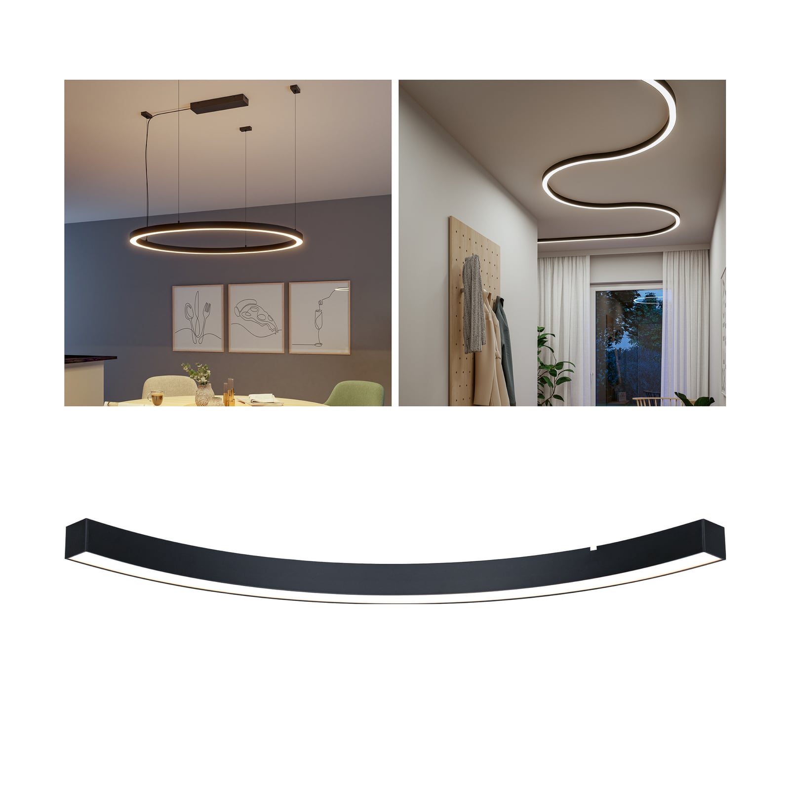 Paulmann LED osvětlení lišta Linion, černá, 90° ohyb, 3 000 K