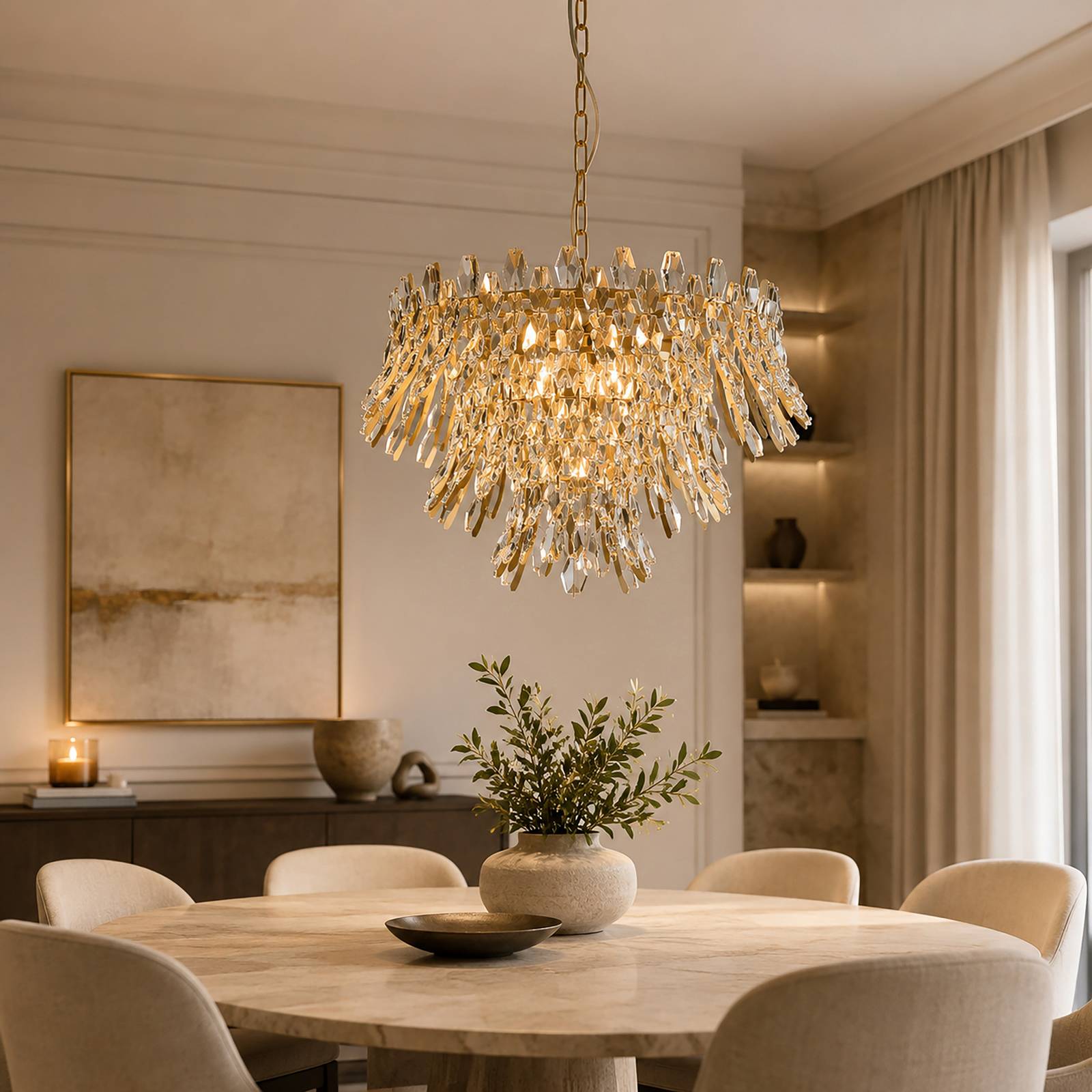 Searchlight Hanglamp Monarch, goudkleurig/transparant, glas, metaal, E14