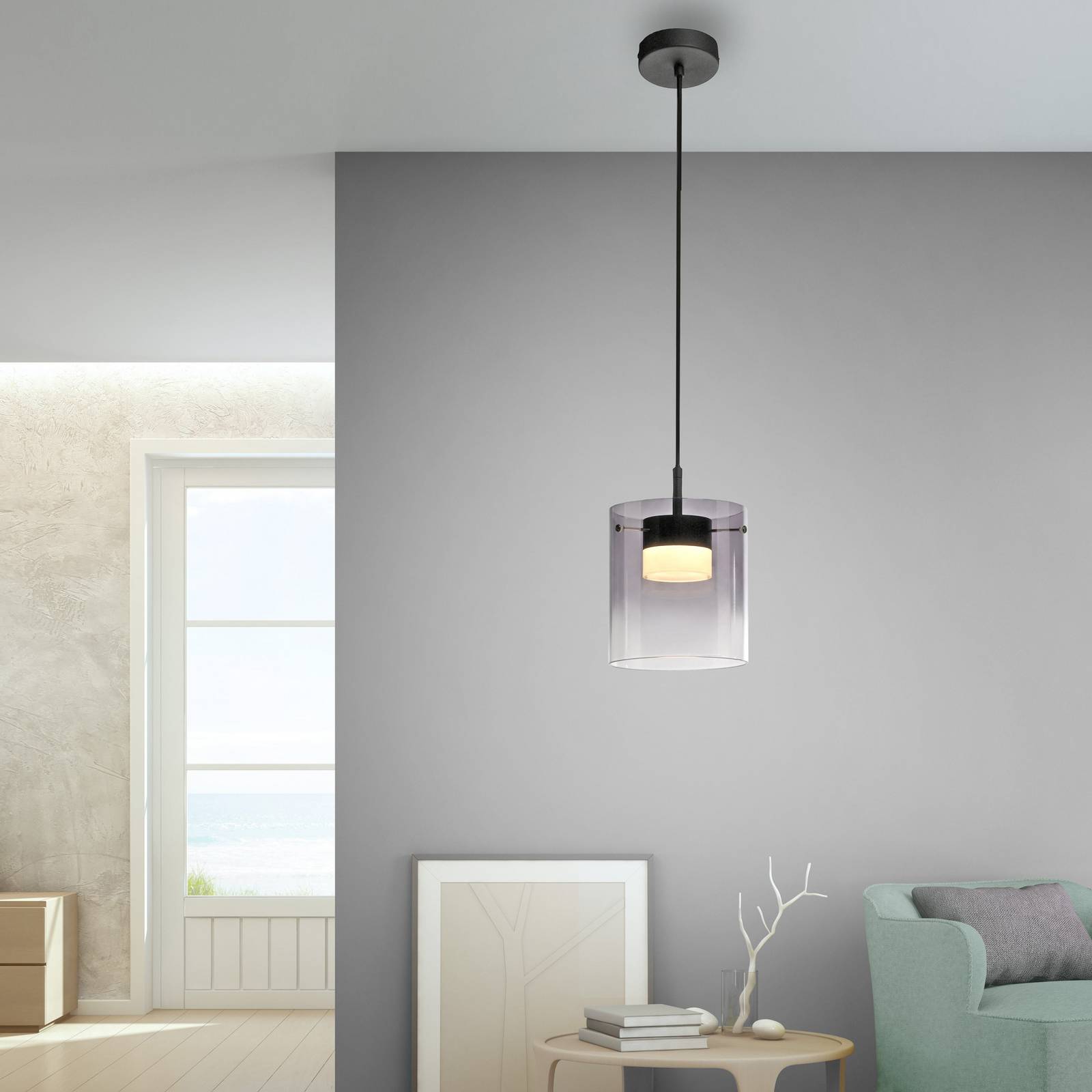 JUST LIGHT. LED-Hängeleuchte Elio, Rauchglas, 1-fl., schwarz günstig online kaufen