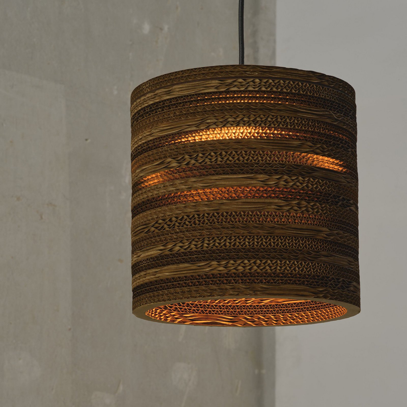 OSRAM hanging light CYLINDER, 1-bulb, brown, Ø 25 cm, corrugated cardboard