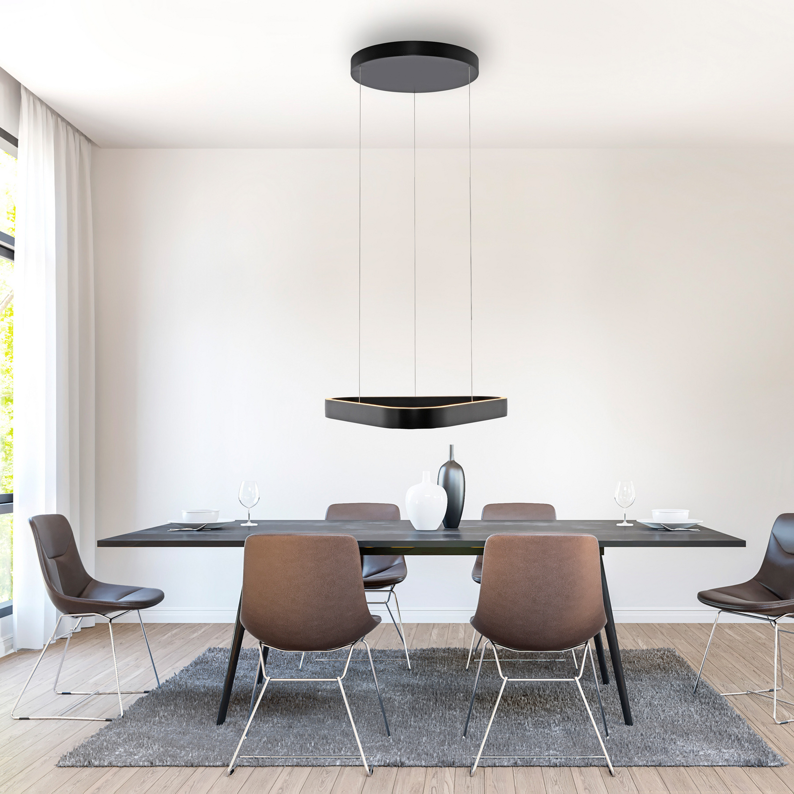 Lámpara colgante LED Q-Stretto de Paul Neuhaus, negra, 60 cm