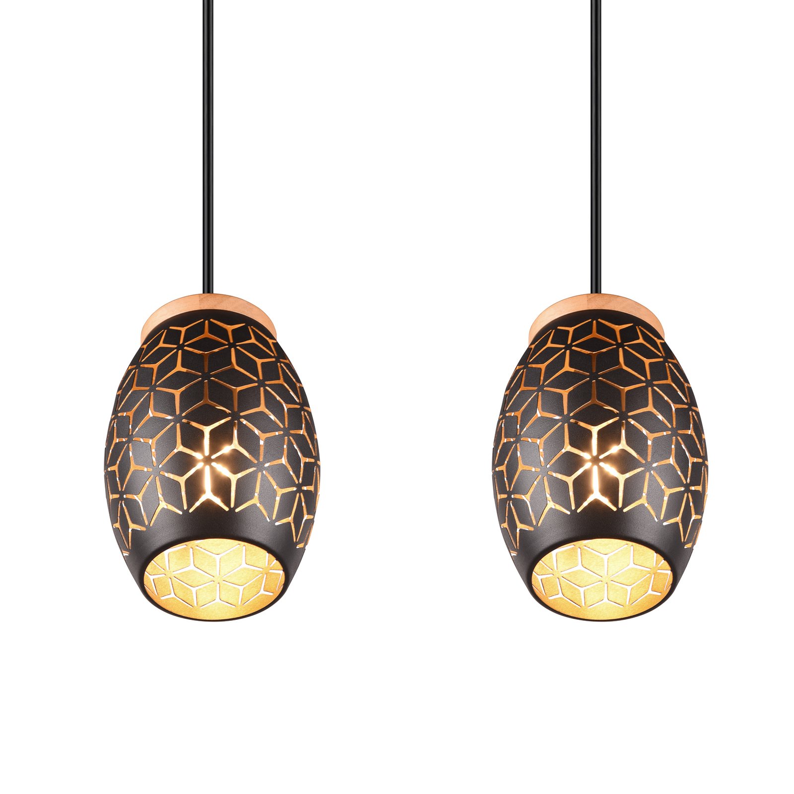 Hanglamp Bidar, lengte 71 cm, zwart-goud, 3-lamps, metaal