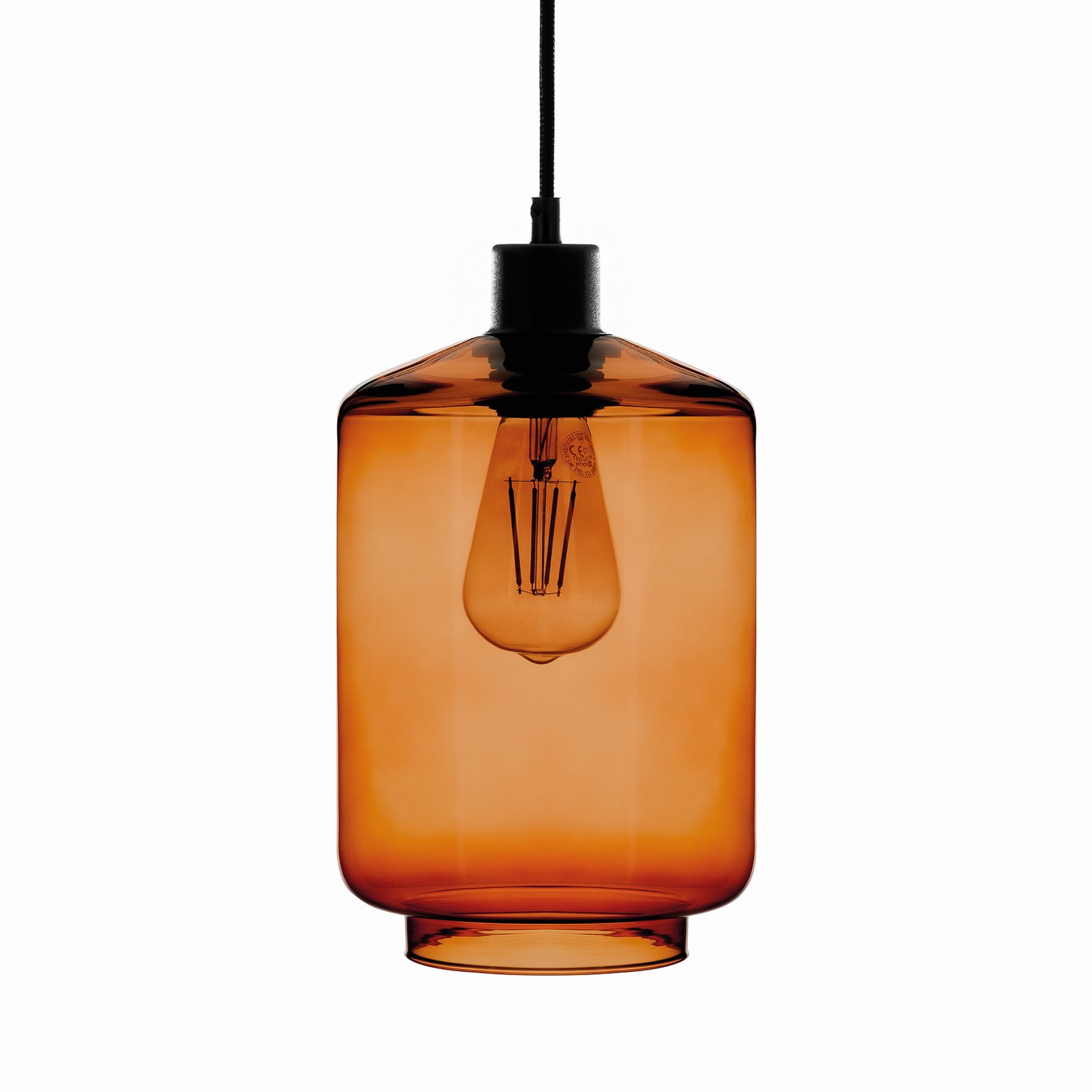Pendant light Tube with glass shade amber Ø 17cm