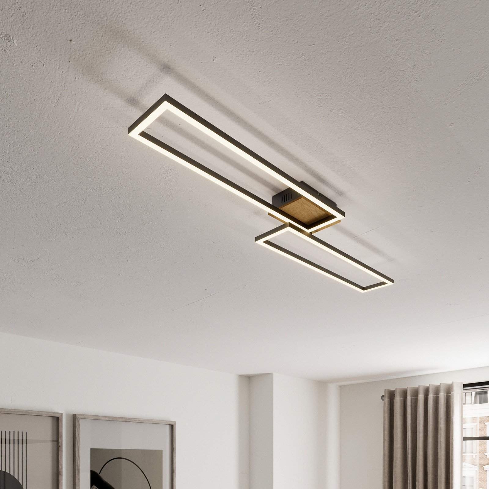 Briloner Cadru LED plafonieră telecomandă - Camera de zi / sufragerie - modern - de culoarea lemnului negru alb