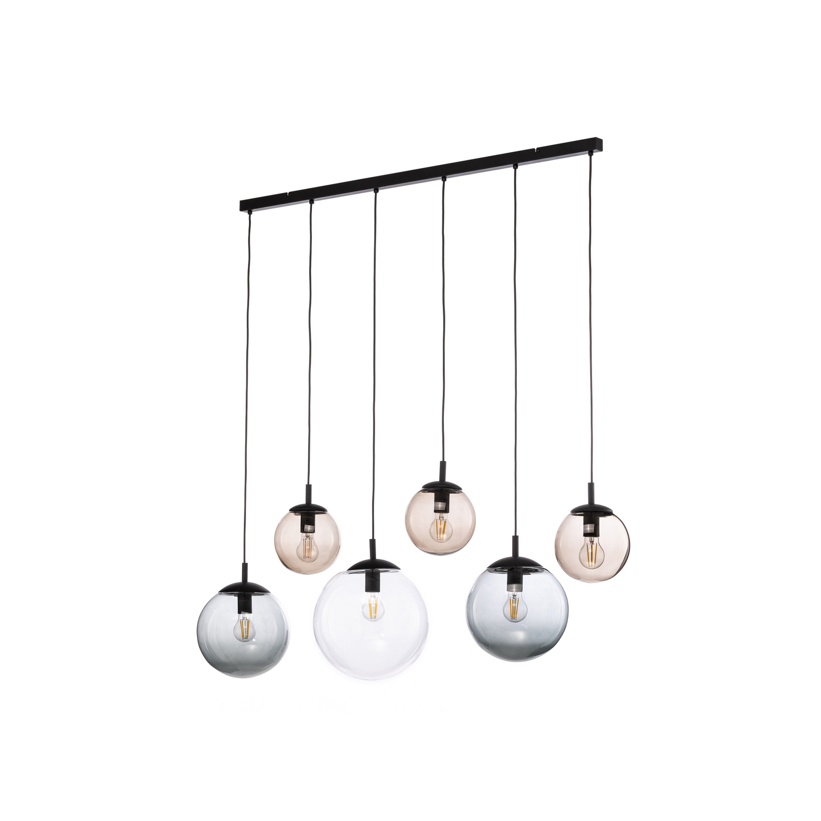 Hanglamp Esme, glas, meerkleurig, 6-lamps, lineair
