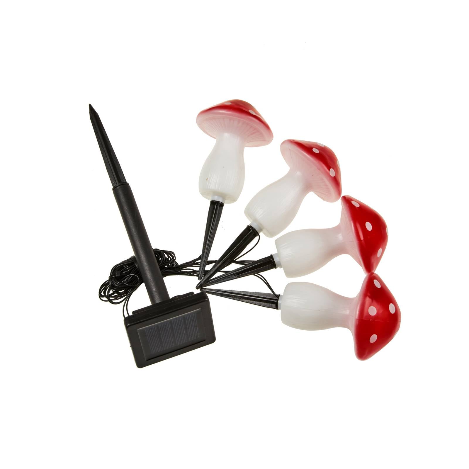 LED-Solar-Erdspieß Fairy Mushroom, 4er-Set, rot/weiß, IP44