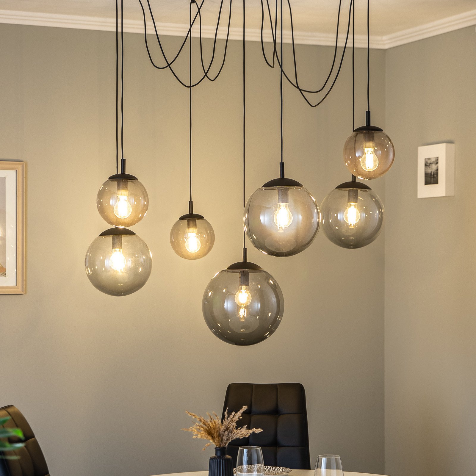 TK Lighting Lampă suspendată Esme sticlă grafit-transparent 7 lumini - Camera de zi / sufragerie - modern - gri grafit-transparent negru