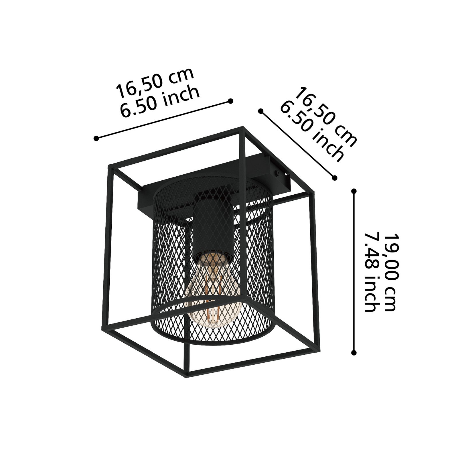 Lampa sufitowa Catterick, czarna, klatkowy klosz