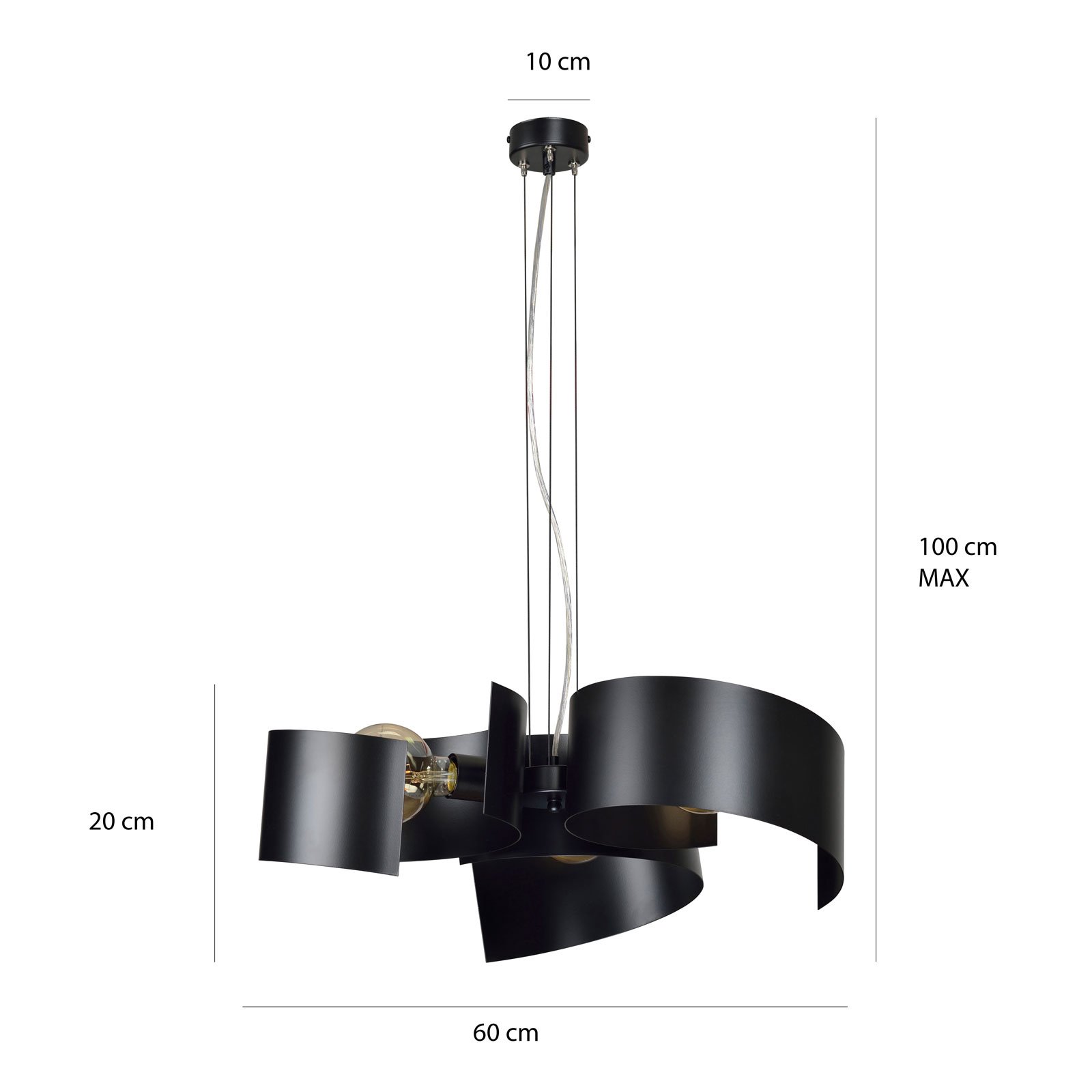 EMIBIG LIGHTING Eos 3 Black hanging light, painted steel, for Living / Dining Room, steel, E27, 60 W, energy efficiency: A++