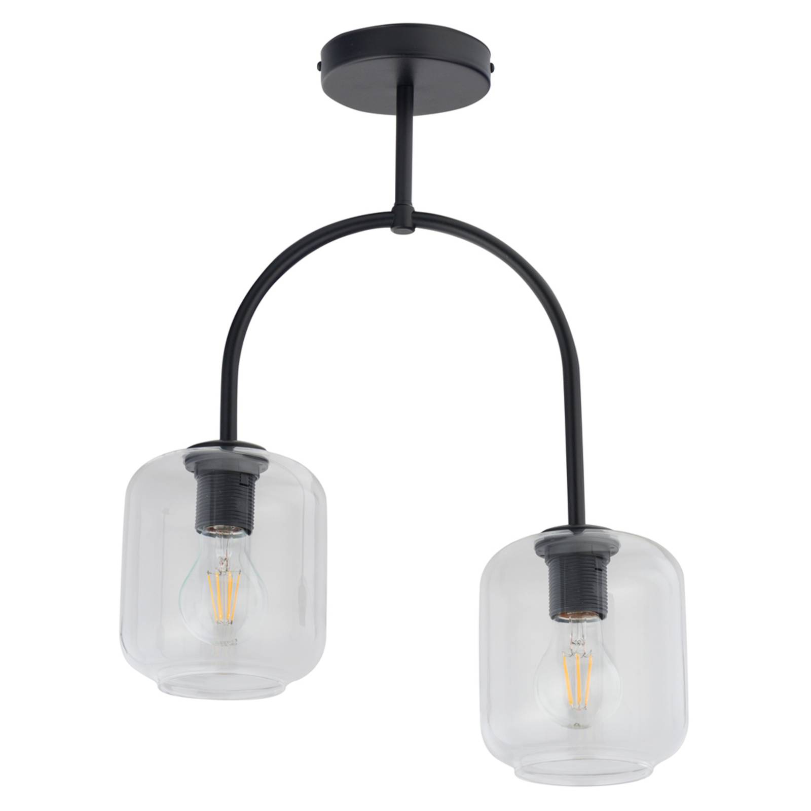 Plafondlamp Kanja, 2-lamps, zwart/helder